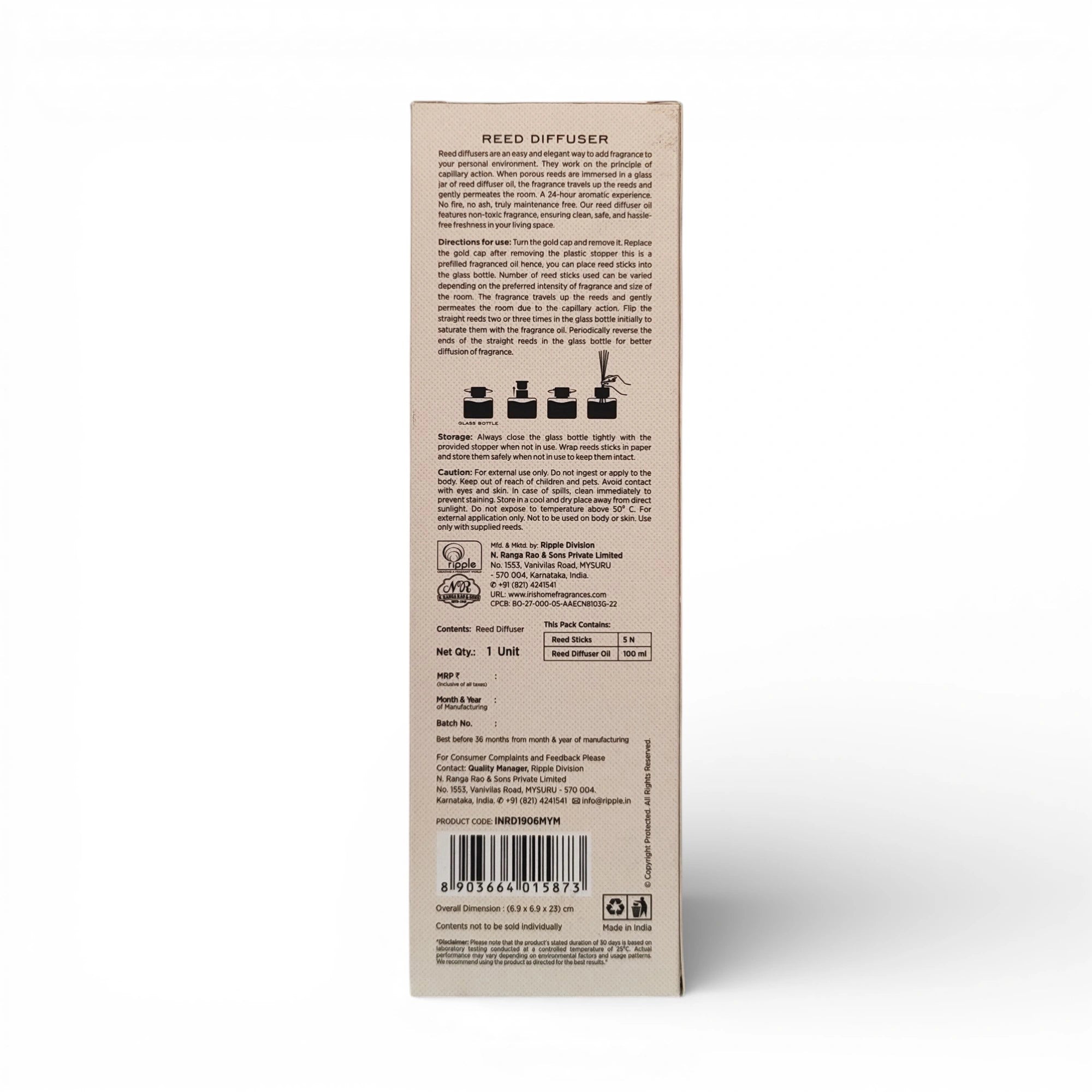 Mysterious Mahagony Frosted Glass Reed Diffuser Set by IRIS |100ml oil and 5 Fibre Reed sticks