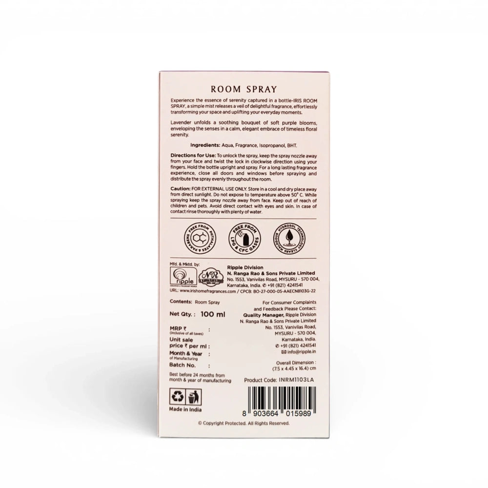 Lavender Room Spray 100ml | 500 Sprays | LPG & CFC Free | Non-Toxic
