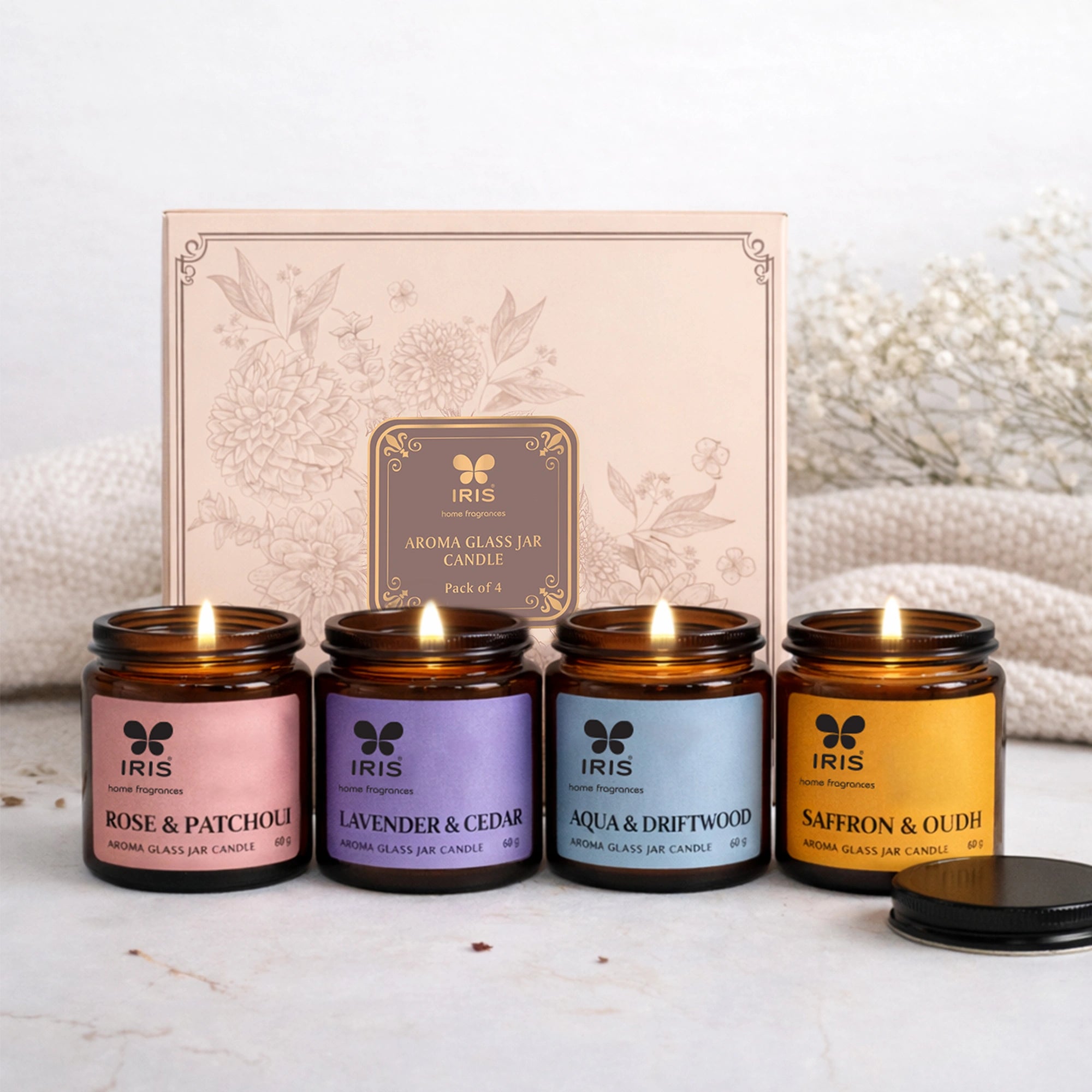IRIS Aroma Glass Jar Candle | Pack of 4
