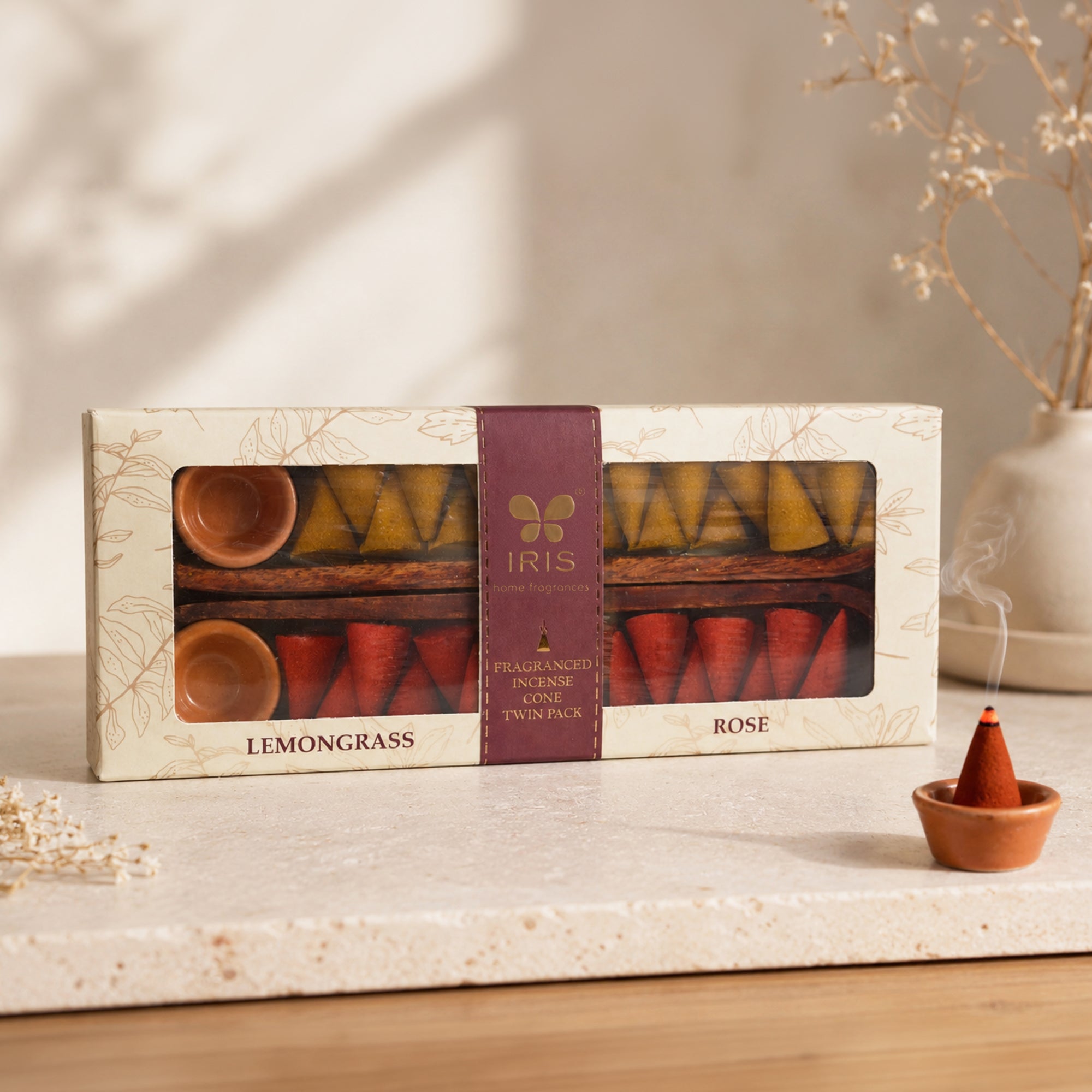 IRIS Fragranced Incense Cone Twin Pack – Rose & Lemongrass