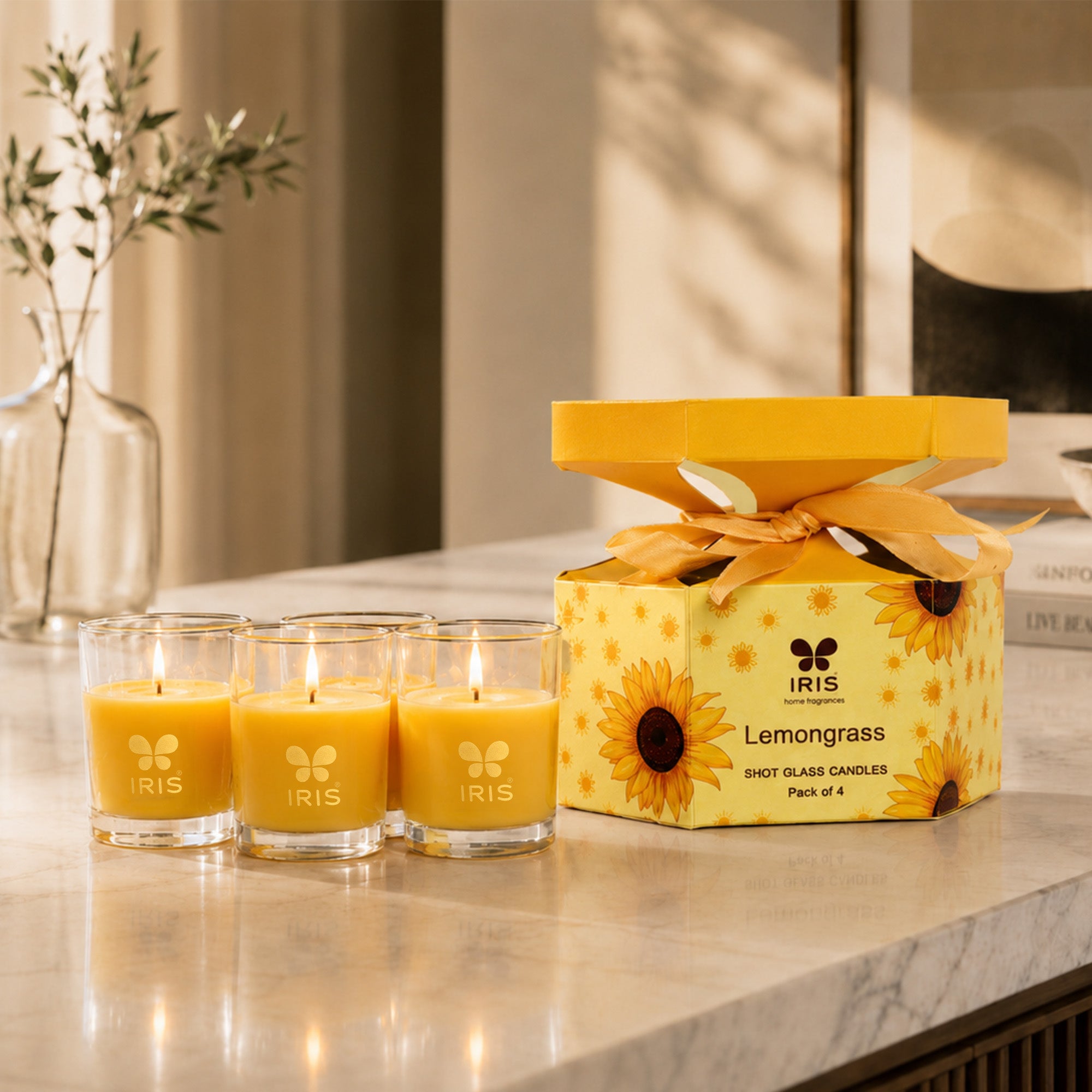 IRIS Shot Glass Candles Gift Set – Pack of 4 | Lemongrass