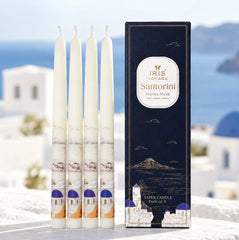 IRIS Voyage Santorini | Marine Musk Scented Taper Candles Pack of 4 | 8 Hrs Burn Time