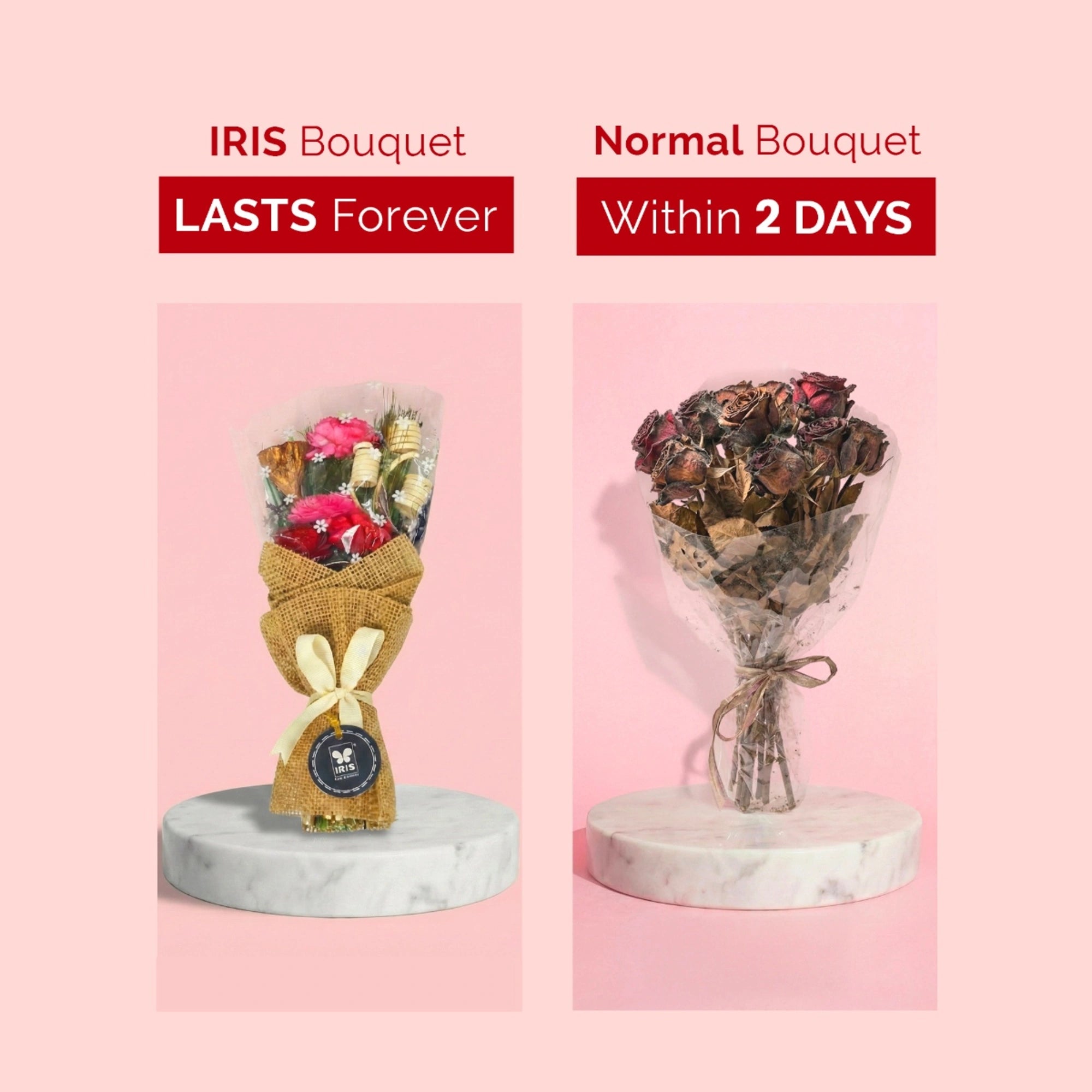 IRIS Rustic Rose Dry Floral Bouquet with 5ml Fragrance Spray