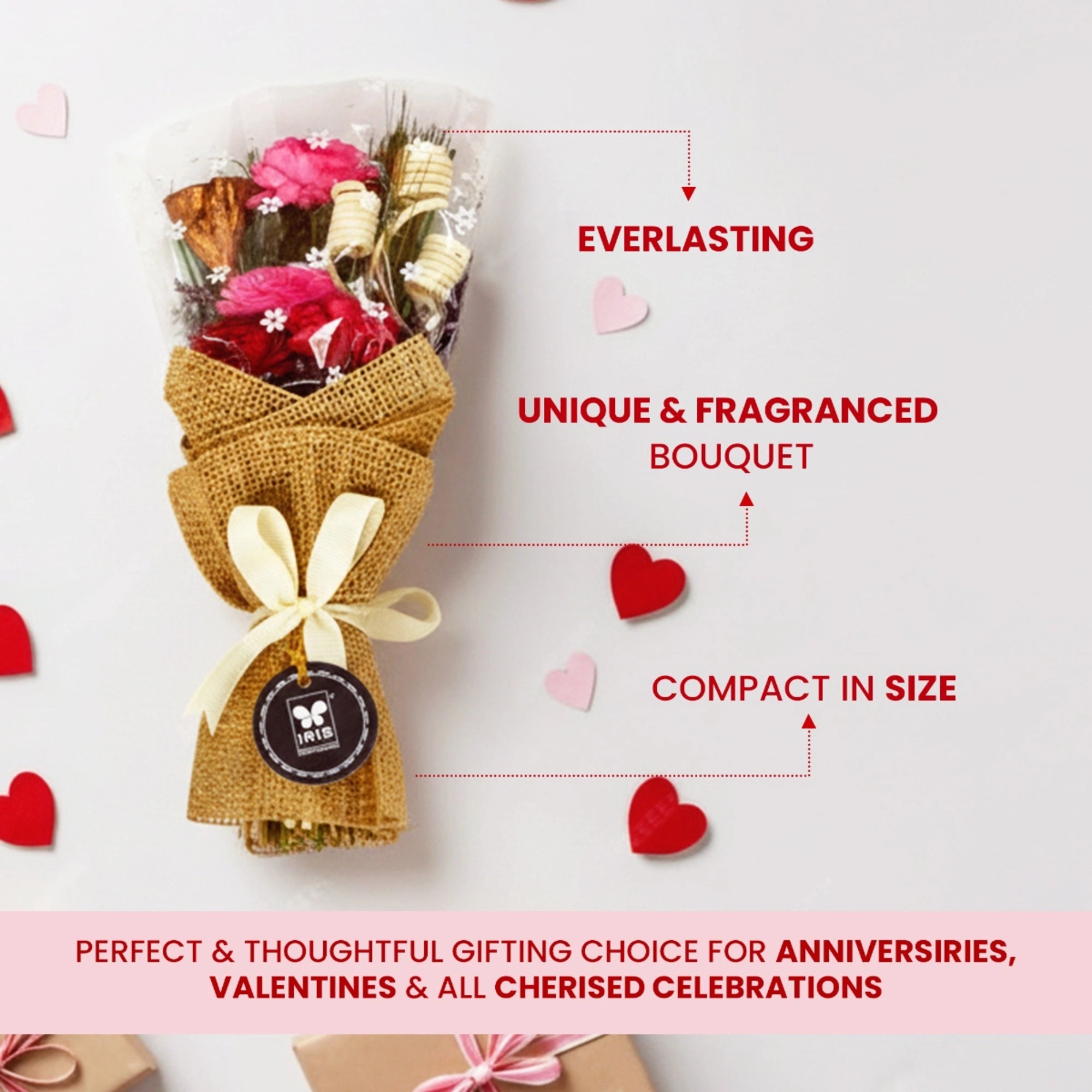 IRIS Rustic Rose Dry Floral Bouquet with 5ml Fragrance Spray