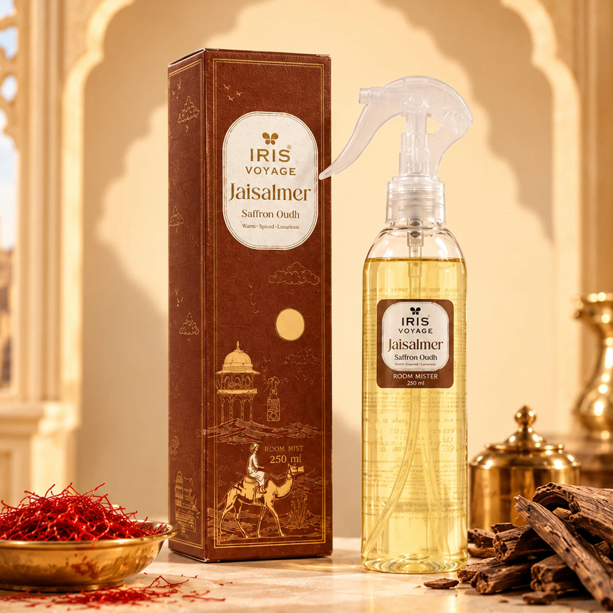 IRIS Voyage Jaisalmer | Saffron Oudh Fragrance Room Mister 250 ml Upto 1200 Sprays