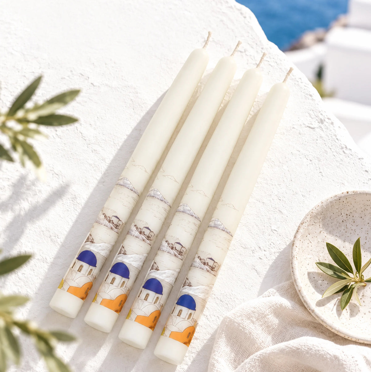 IRIS Voyage Santorini | Marine Musk Scented Taper Candles Pack of 4 | 8 Hrs Burn Time