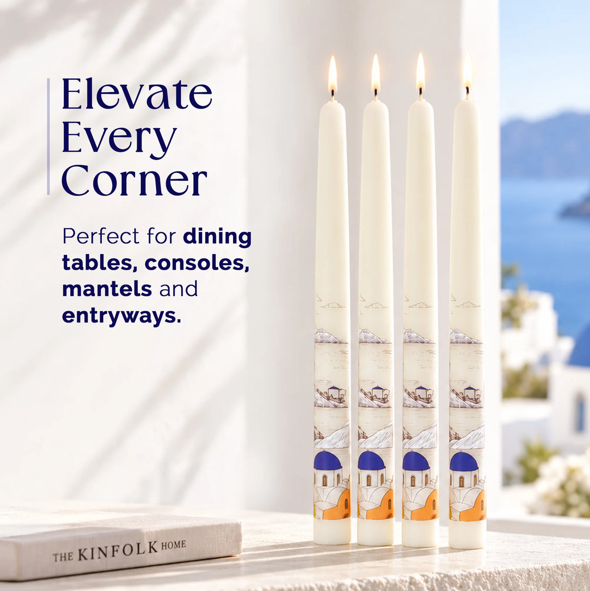 IRIS Voyage Santorini | Marine Musk Scented Taper Candles Pack of 4 | 8 Hrs Burn Time