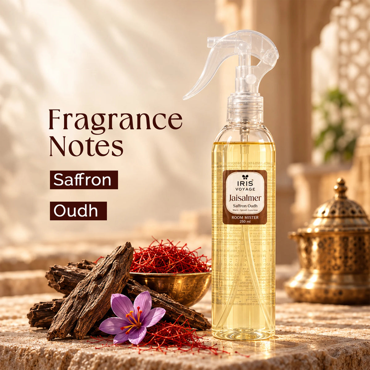 IRIS Voyage Jaisalmer | Saffron Oudh Fragrance Room Mister 250 ml Upto 1200 Sprays