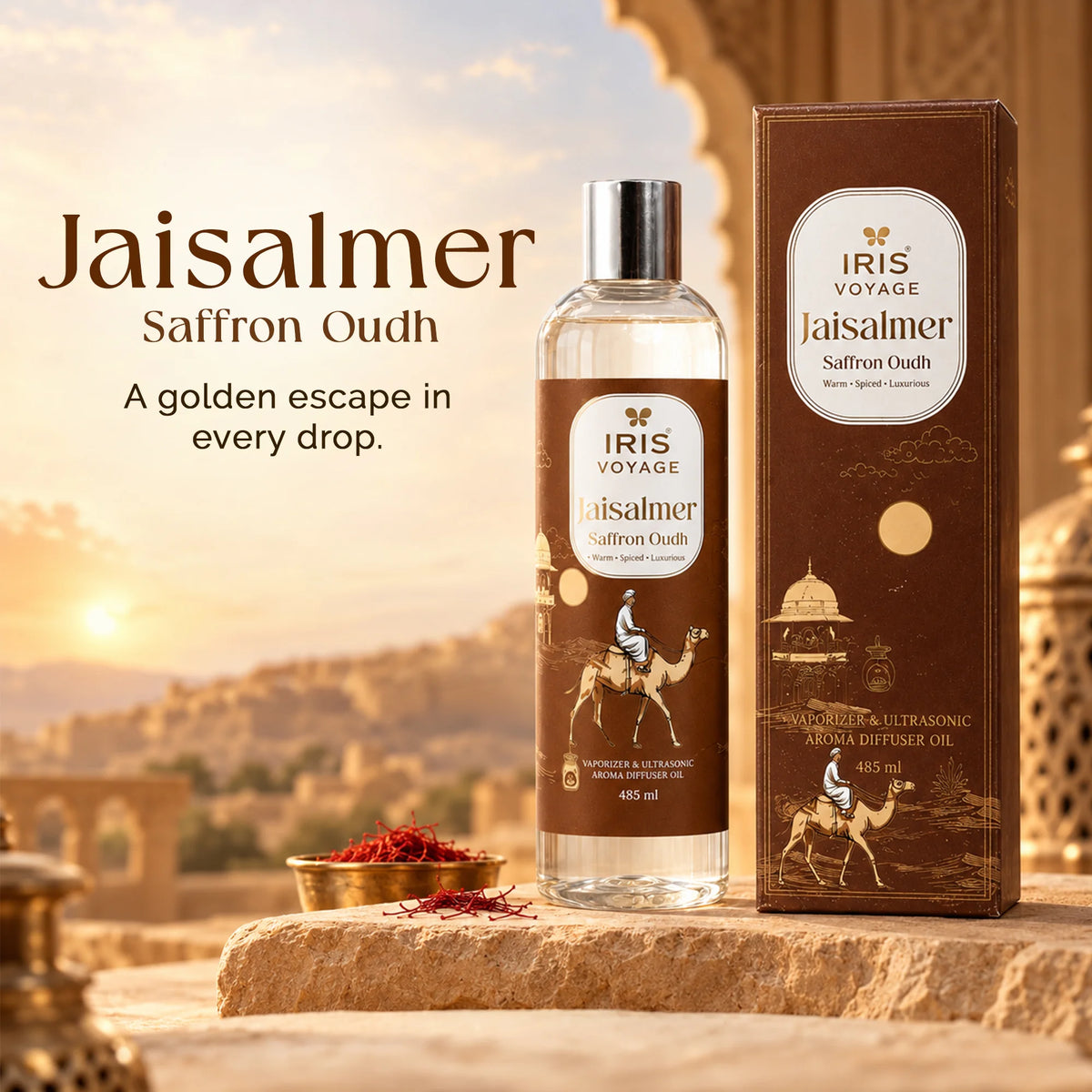 IRIS Voyage Jaisalmer | Saffron Oudh Aroma Vaporizer Oil & Ultrasonic Diffuser Oil 485 ml