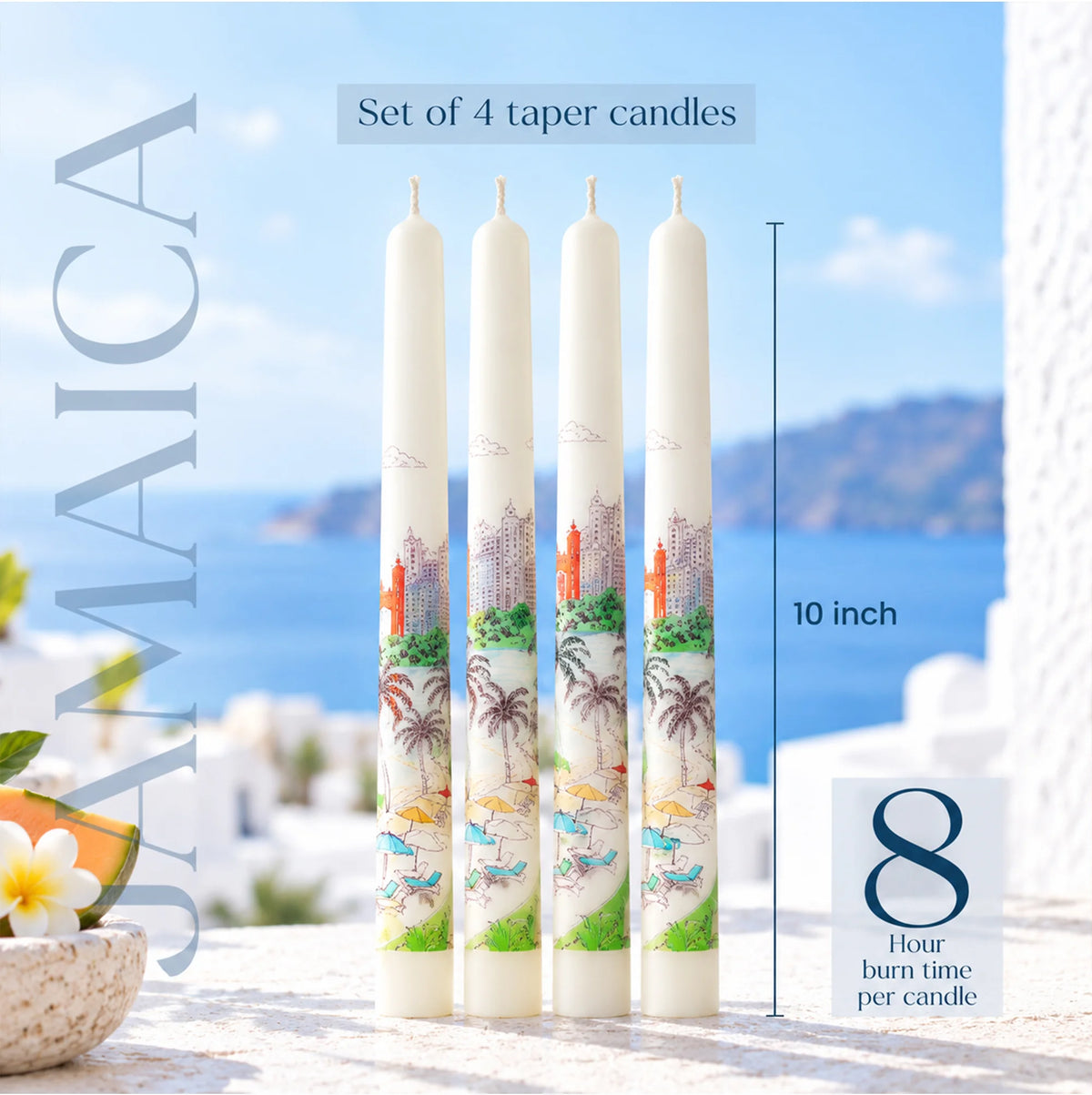 IRIS Voyage Jamaica | Melon Starfruit Scented Taper Candles Pack of 4 | 8 Hrs Burn Time
