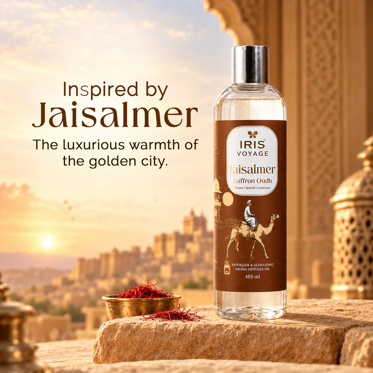 IRIS Voyage Jaisalmer | Saffron Oudh Aroma Vaporizer Oil & Ultrasonic Diffuser Oil 485 ml