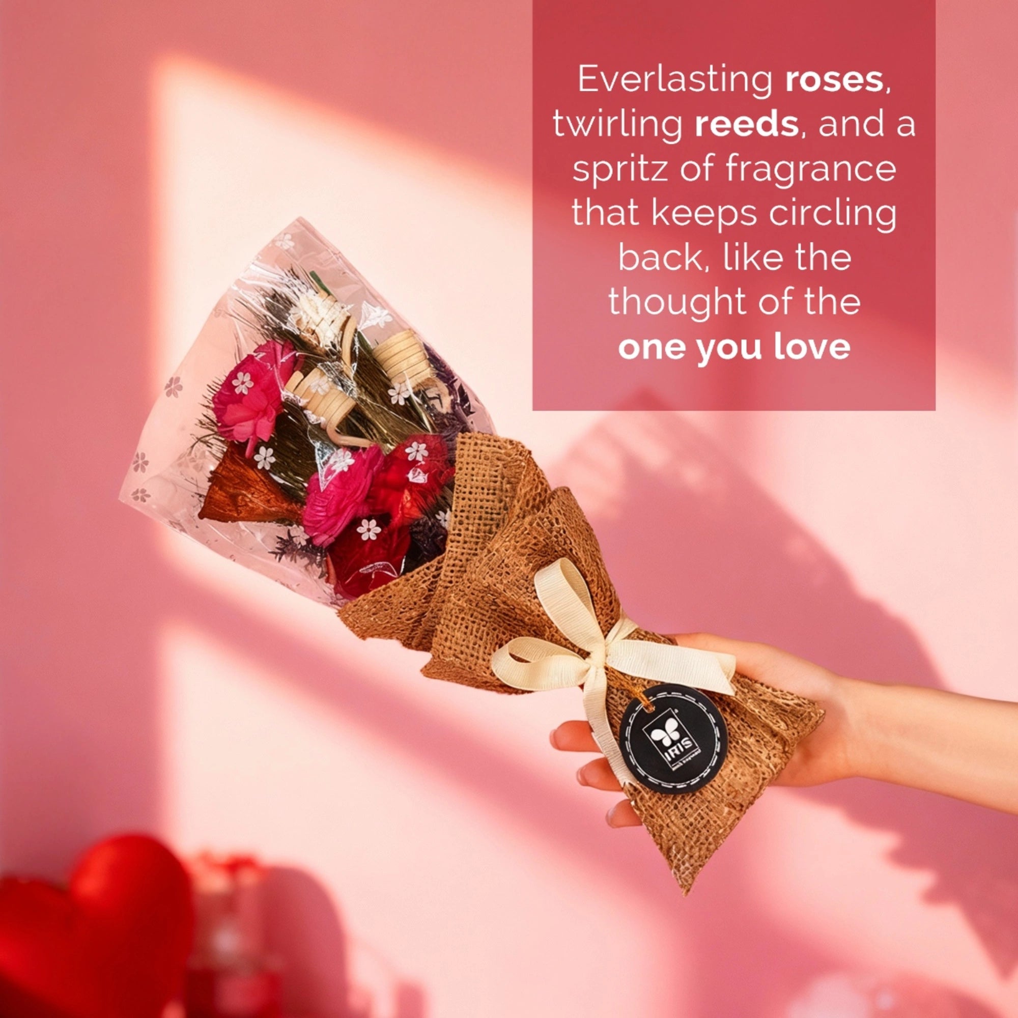 IRIS Rustic Rose Dry Floral Bouquet with 5ml Fragrance Spray