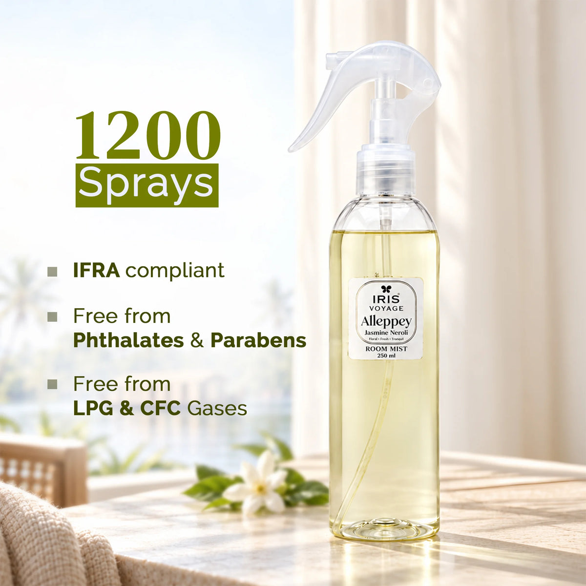 IRIS Voyage Alleppey | Jasmine Neroli Fragrance Room Mister 250 ml Upto 1200 Sprays