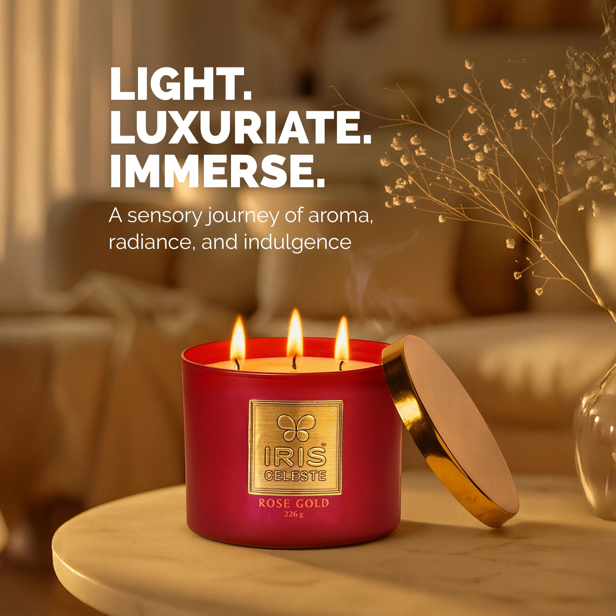 IRIS Celeste Multi Wick Premium Candle - Rose Gold Fragrance
