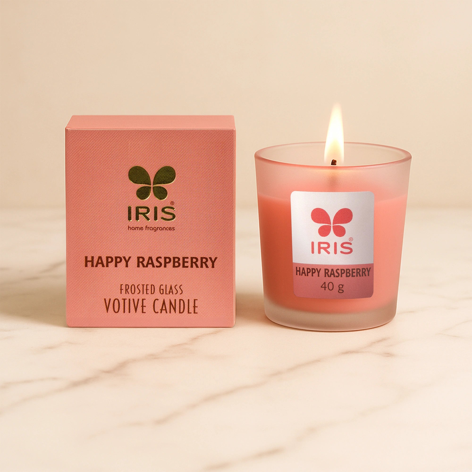 IRIS Happy Raspberry Frosted Shot Glass Scented Candle