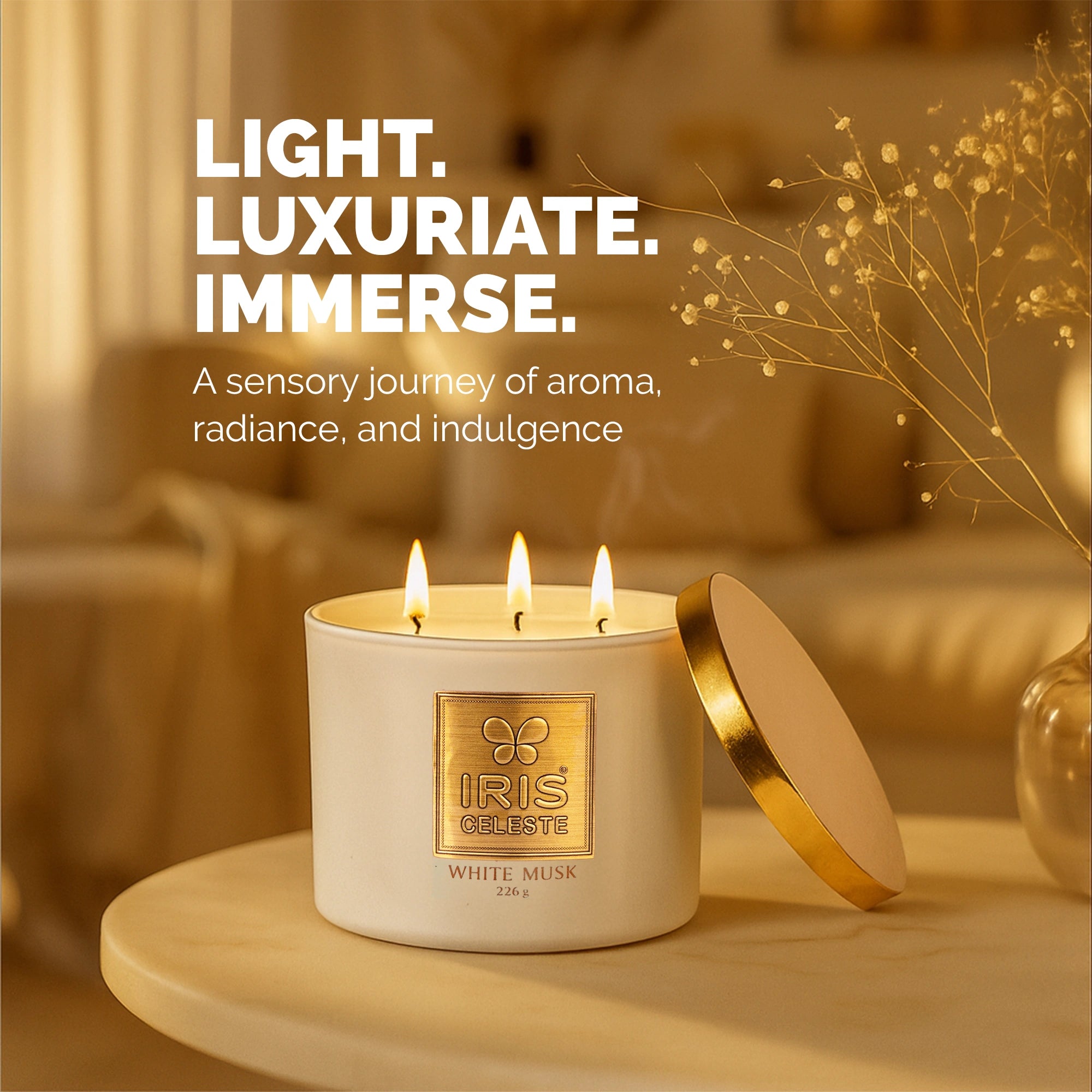 IRIS Celeste Multi Wick Premium Candle - White Musk Fragrance