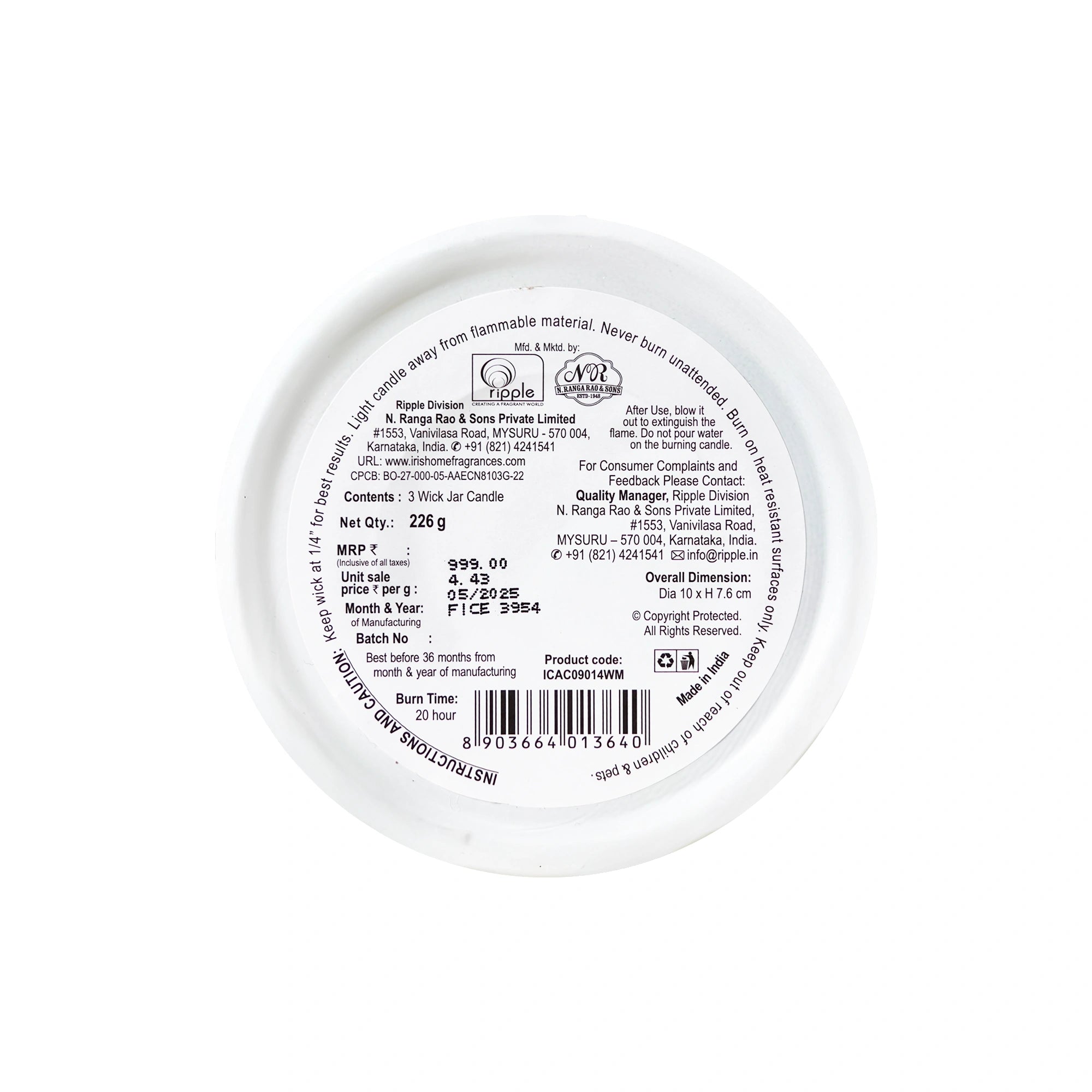 IRIS Celeste Multi Wick Premium Candle - White Musk Fragrance