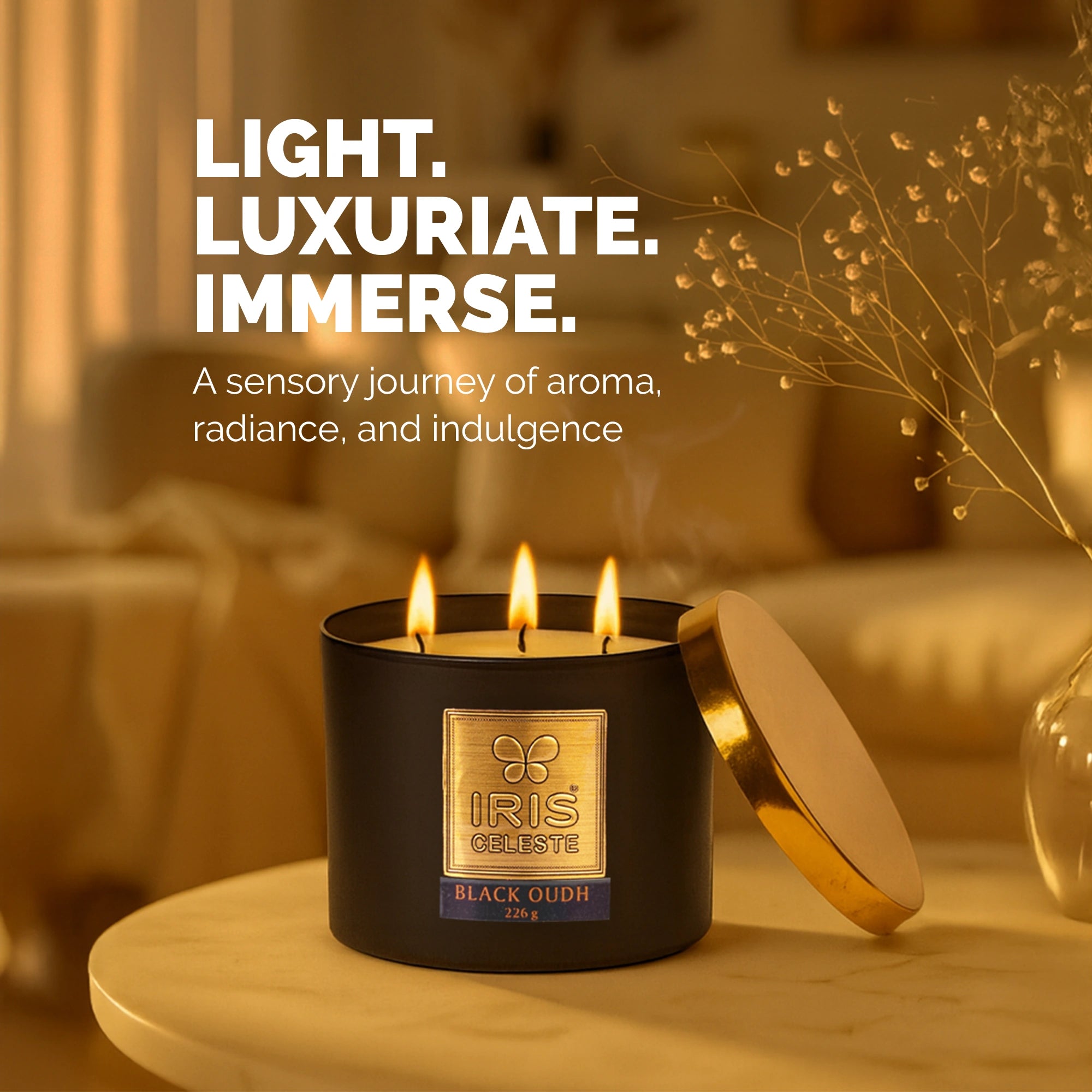 IRIS Celeste Multi Wick Premium Candle - Black Oudh Fragrance