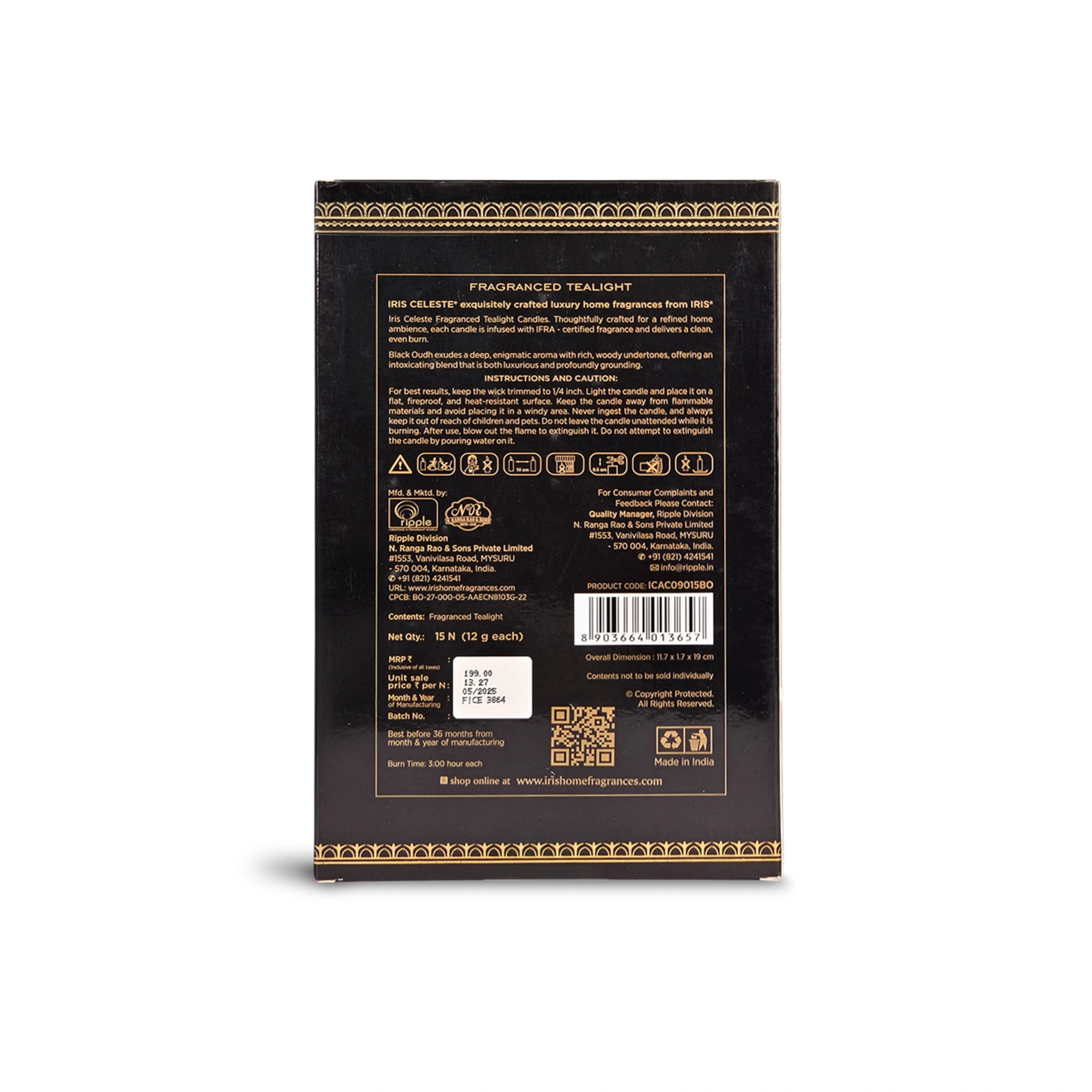IRIS Celeste Black Oudh Scented Tealight Candles