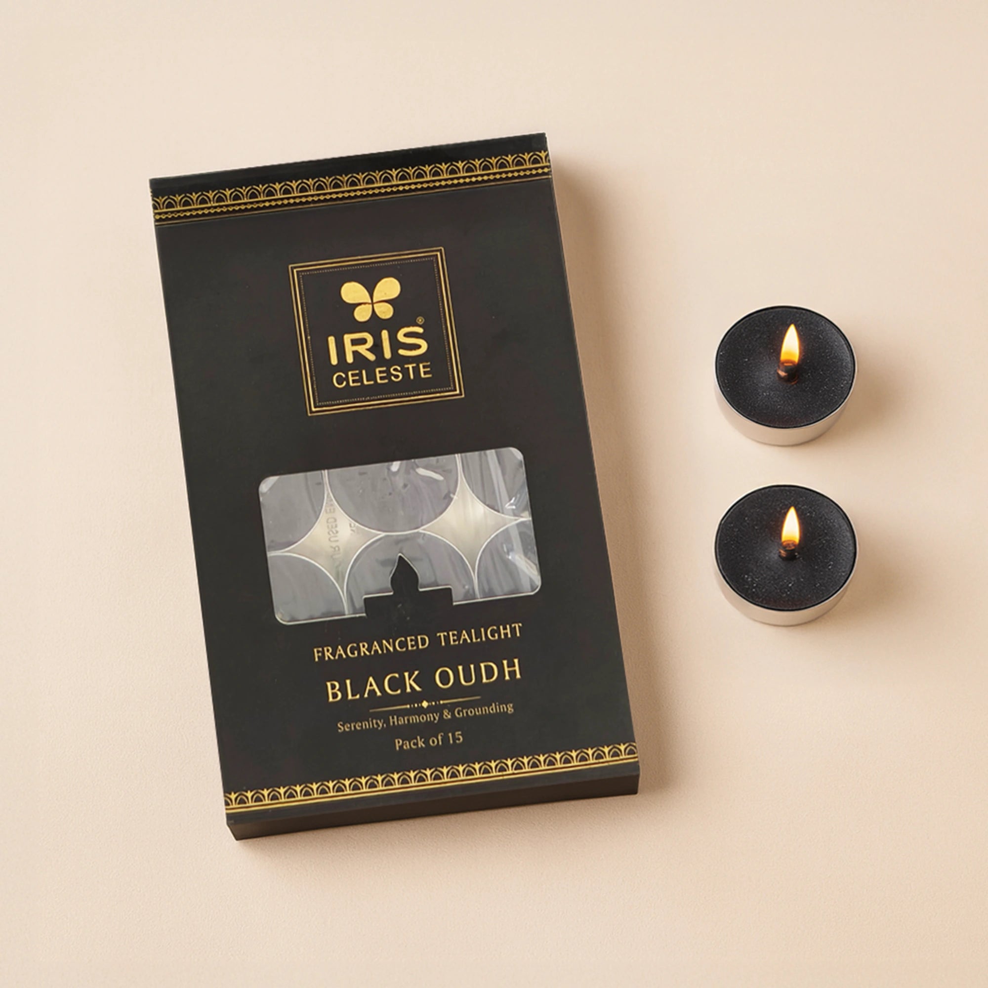 IRIS Celeste Black Oudh Scented Tealight Candles