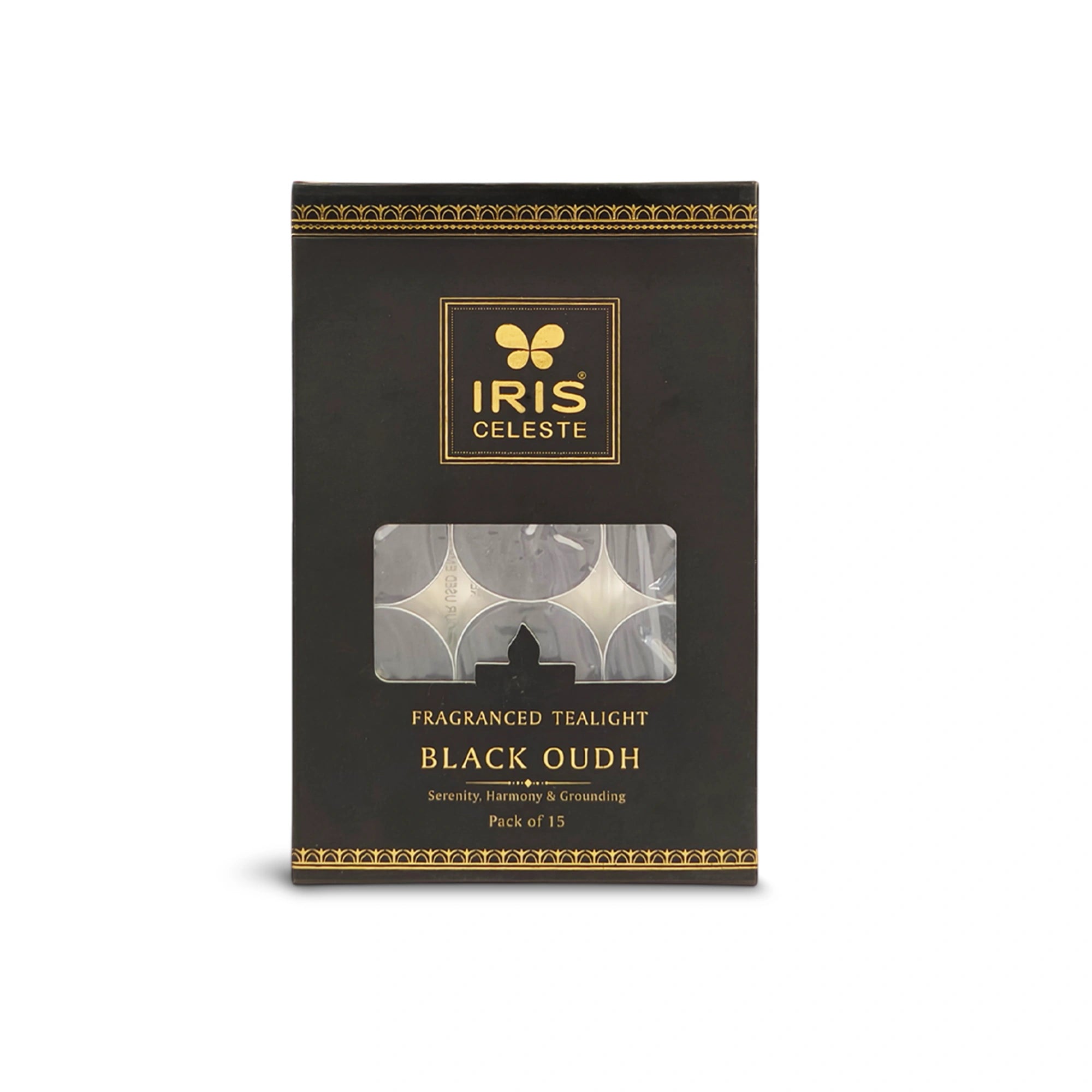 IRIS Celeste Black Oudh Scented Tealight Candles