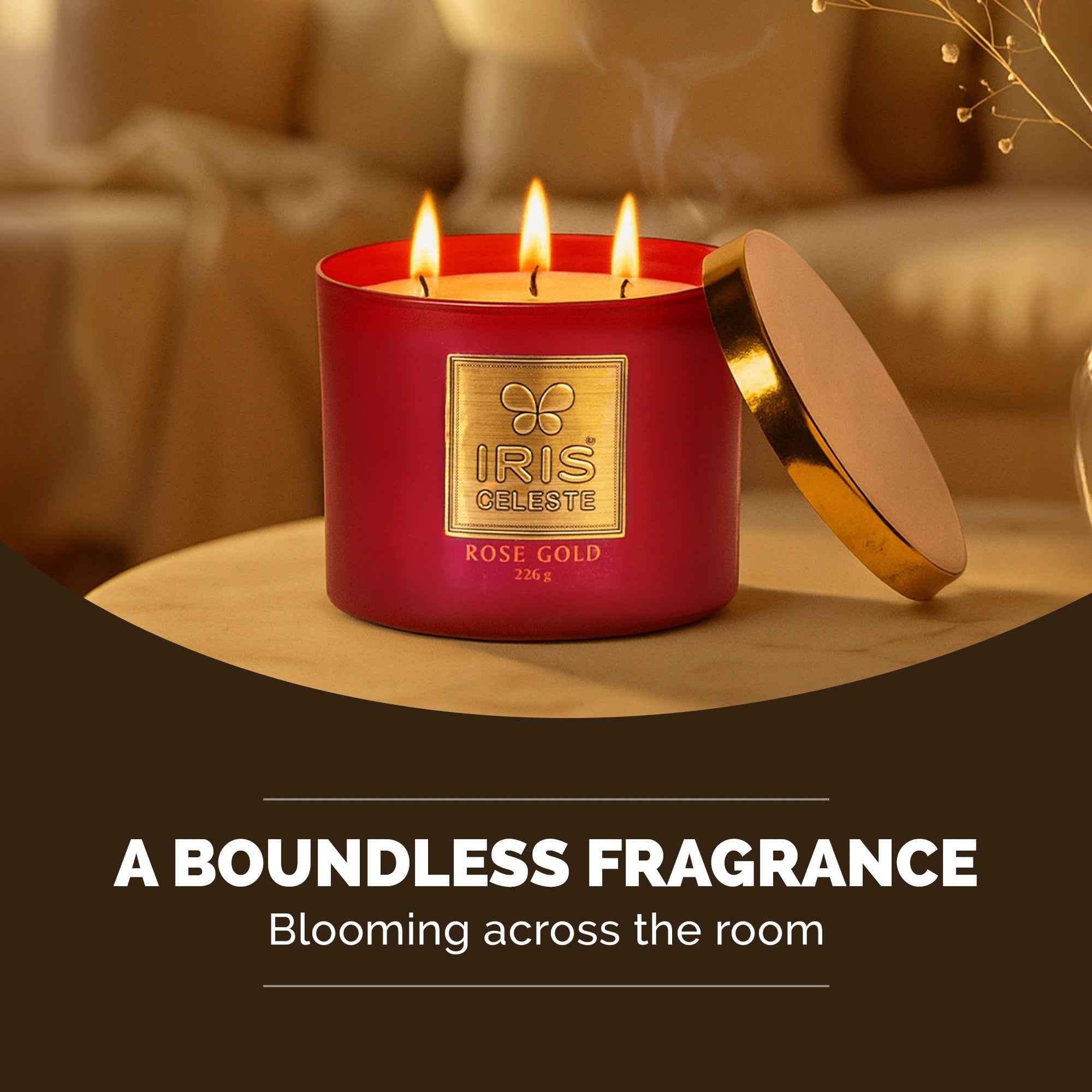 IRIS Celeste Multi Wick Premium Candle - Rose Gold Fragrance