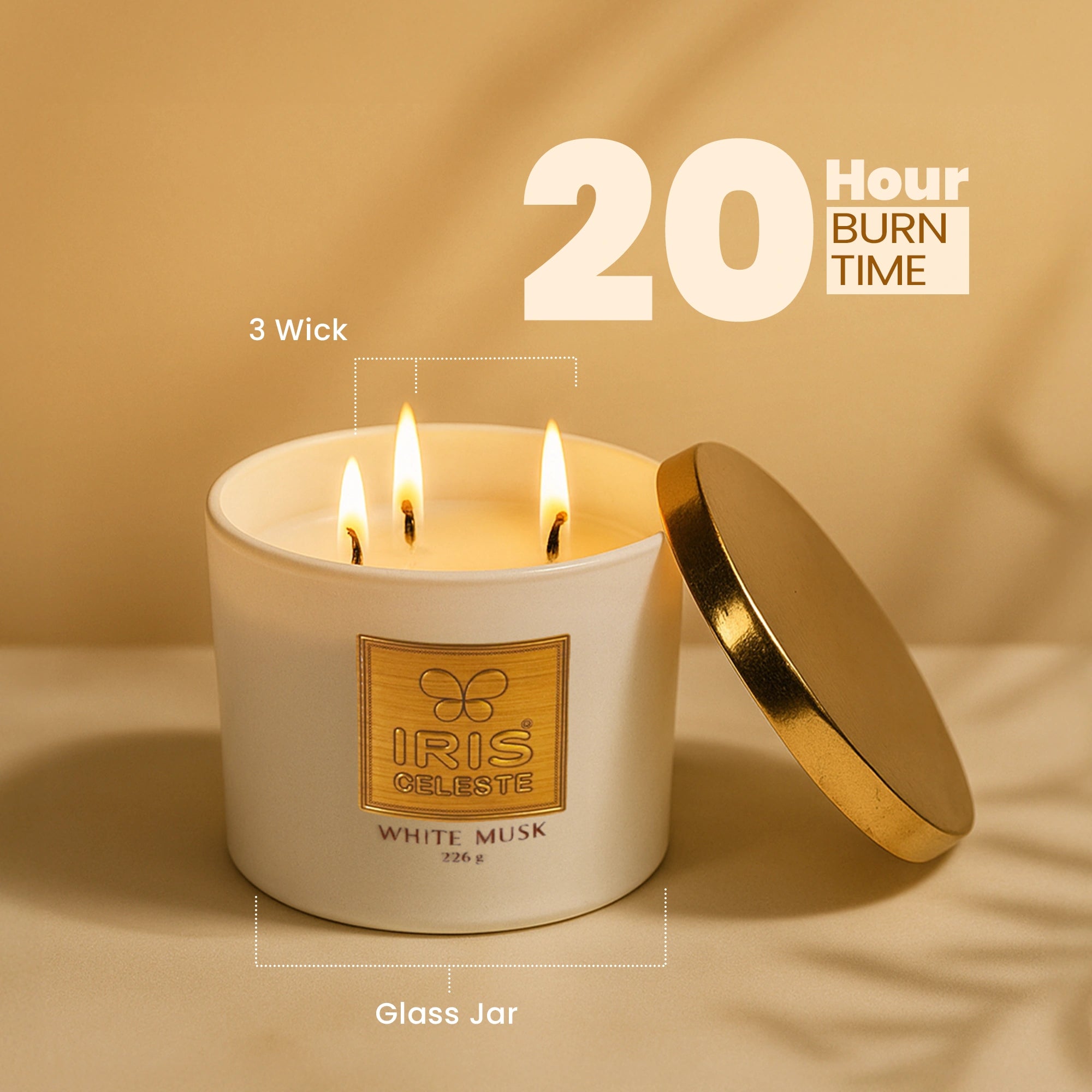 IRIS Celeste Multi Wick Premium Candle - White Musk Fragrance