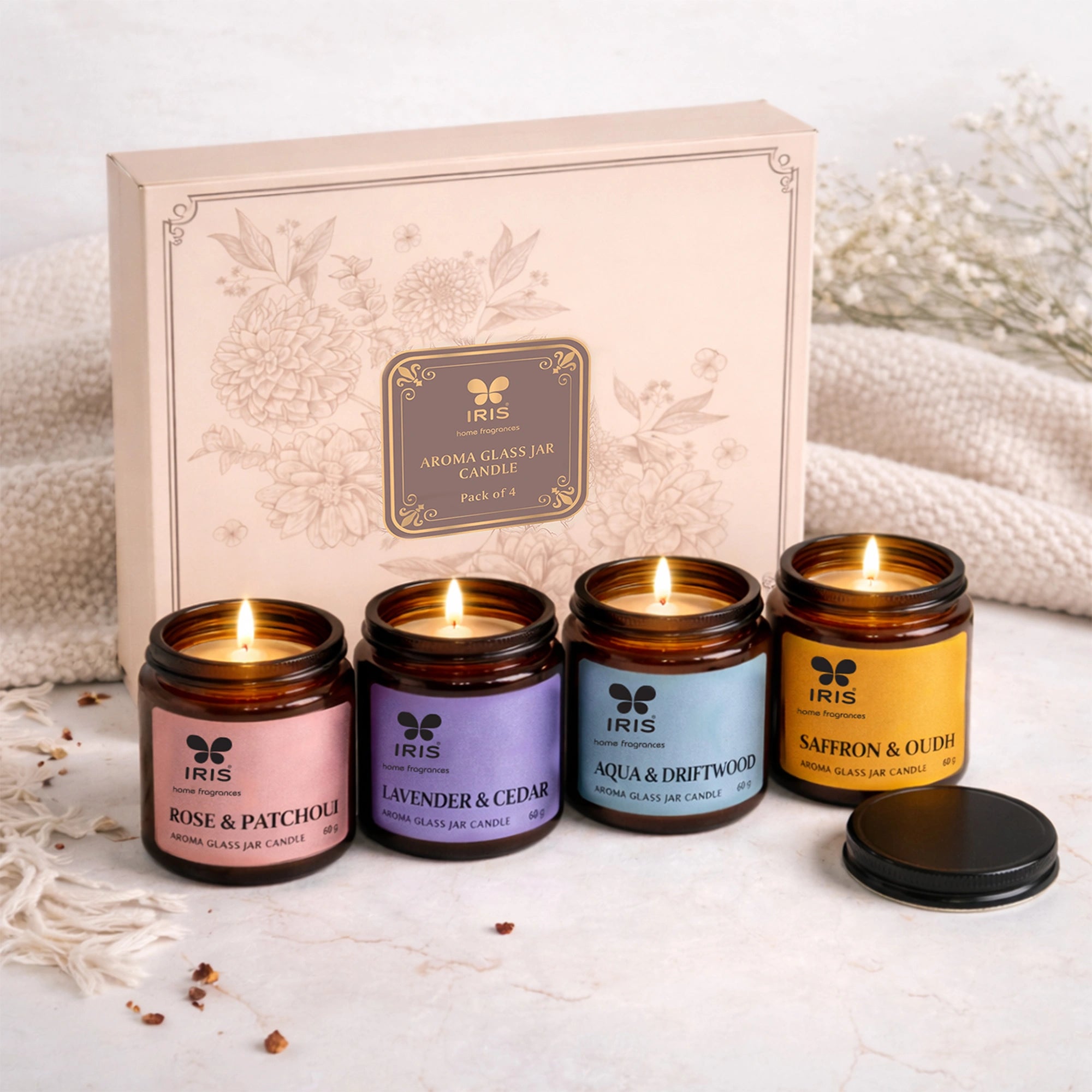 IRIS Aroma Glass Jar Candle | Pack of 4