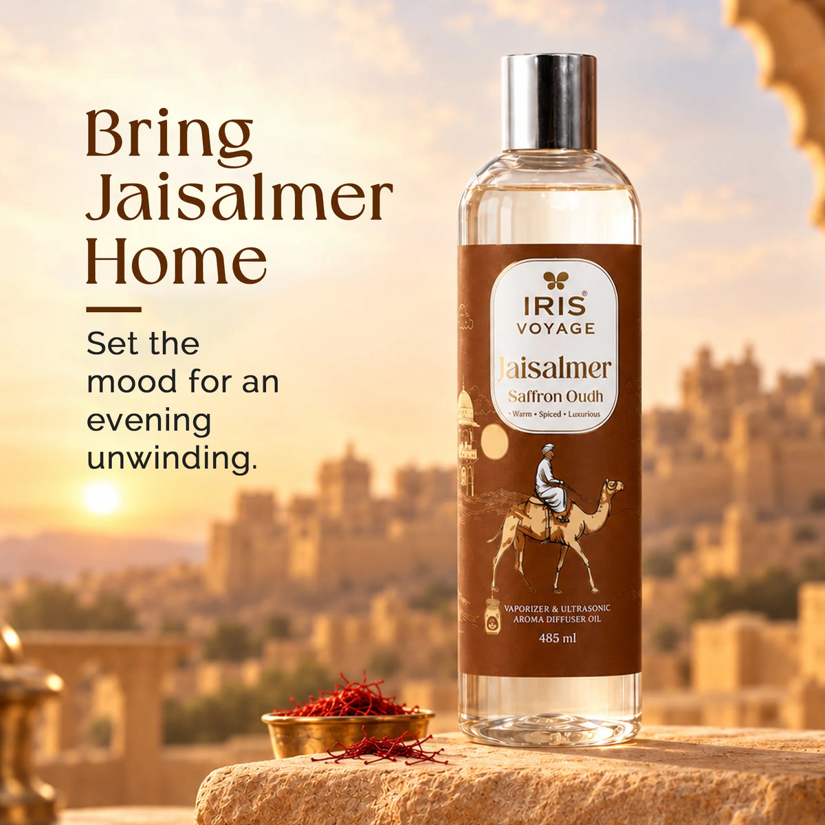 IRIS Voyage Jaisalmer | Saffron Oudh Aroma Vaporizer Oil & Ultrasonic Diffuser Oil 485 ml