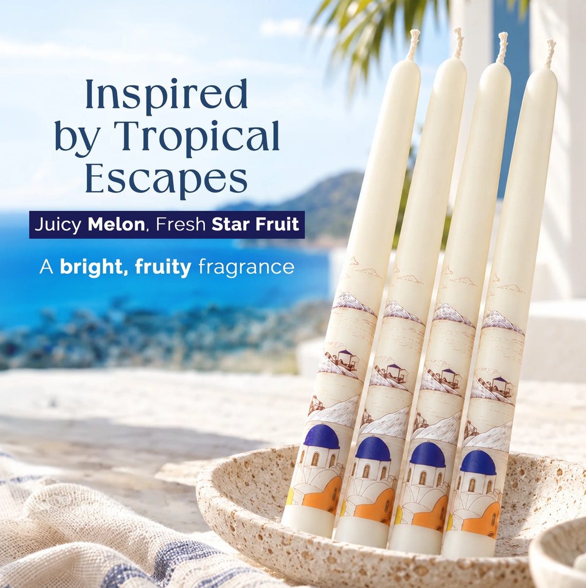 IRIS Voyage Jamaica | Melon Starfruit Scented Taper Candles Pack of 4 | 8 Hrs Burn Time