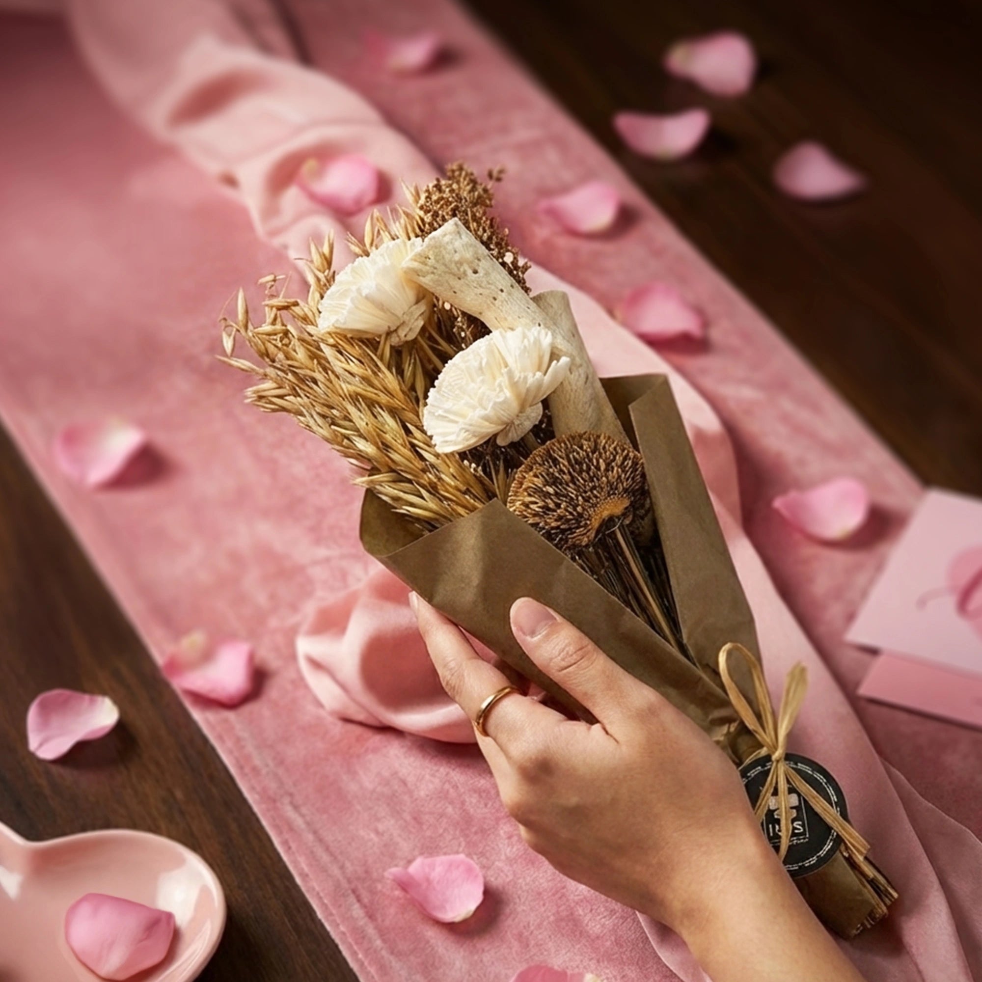 IRIS Ivory Meadow Blooms Scented Dry Flower Bouquet with 5ml Fragrance Spray