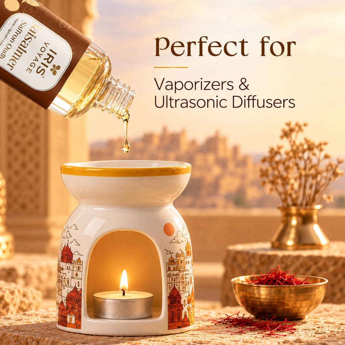 IRIS Voyage Jaisalmer | Saffron Oudh Aroma Vaporizer Oil & Ultrasonic Diffuser Oil 485 ml