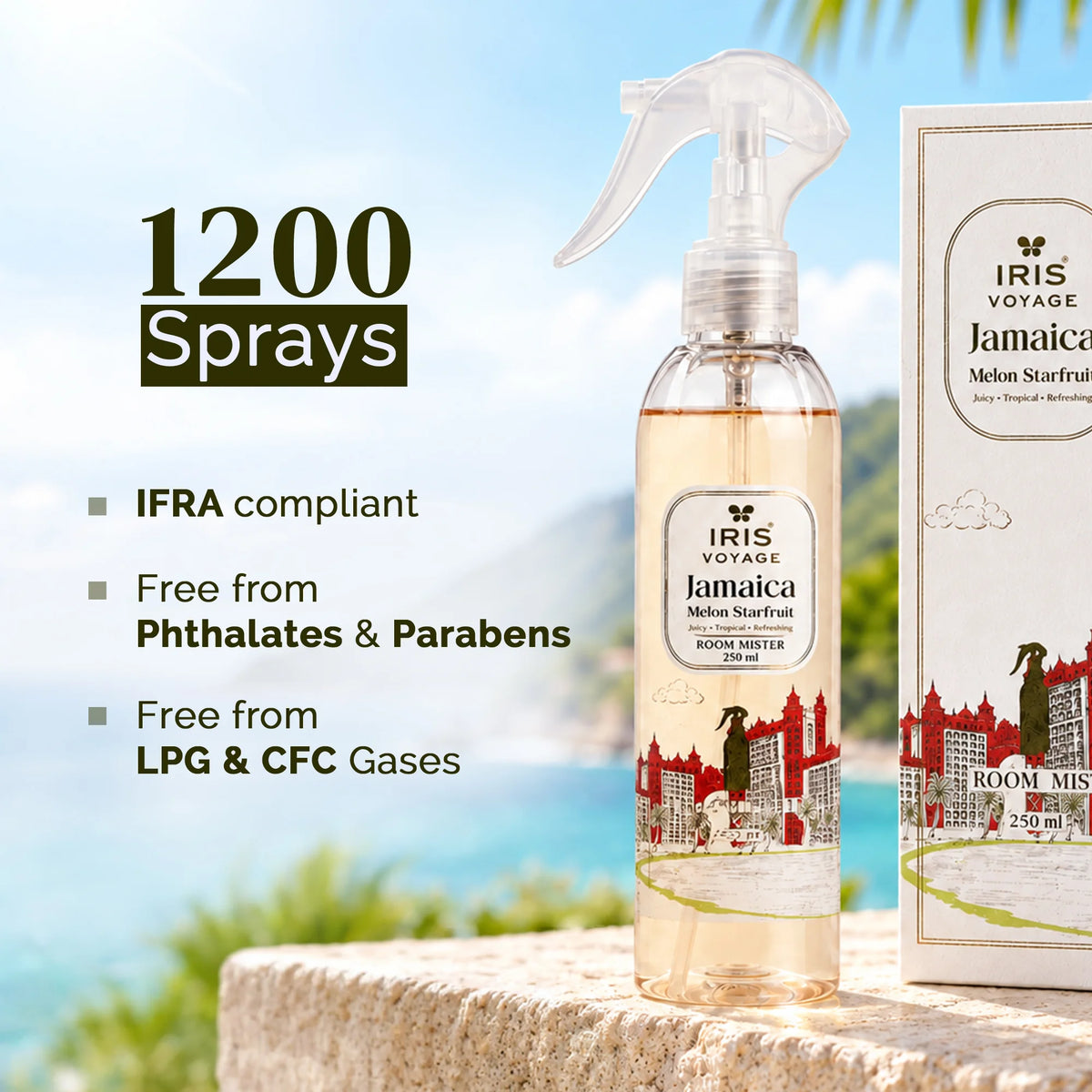 IRIS Voyage Jamaica | Melon Starfruit Fragrance Room Mister Upto 250 ml upto 1200 Sprays