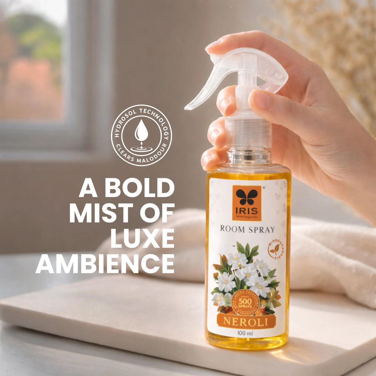 Fresh neroli fragrance room mister for indoor spaces