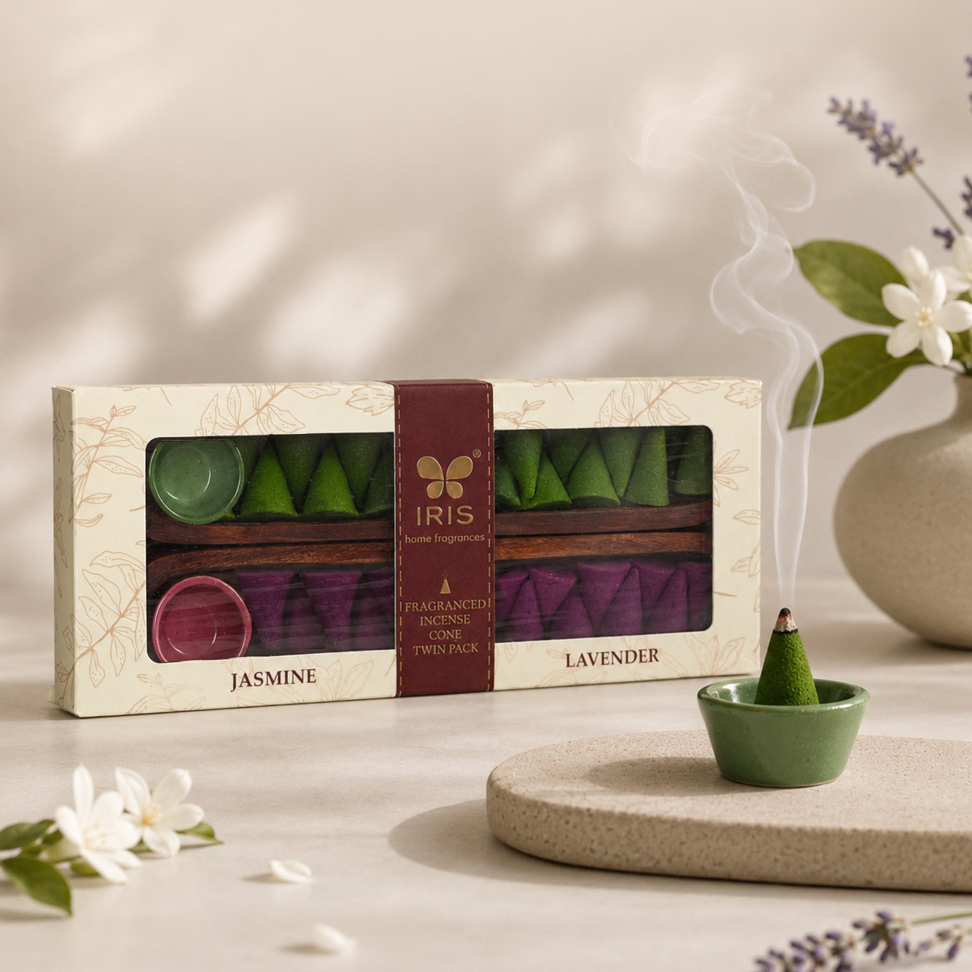 IRIS Fragranced Incense Cone Twin Pack – Jasmine & Lavender