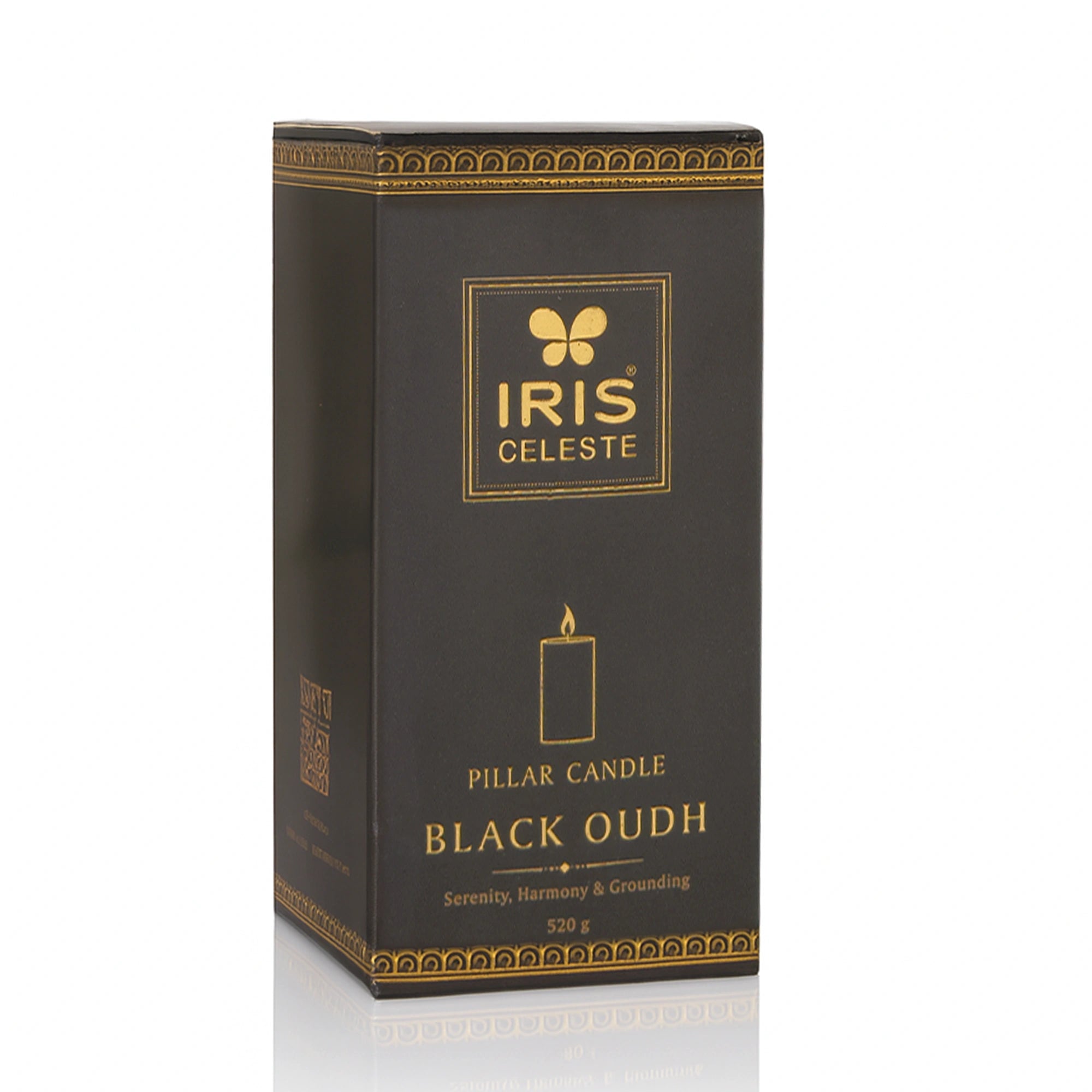 IRIS Celeste Black Oudh Scented Premium Pillar Candle | Large