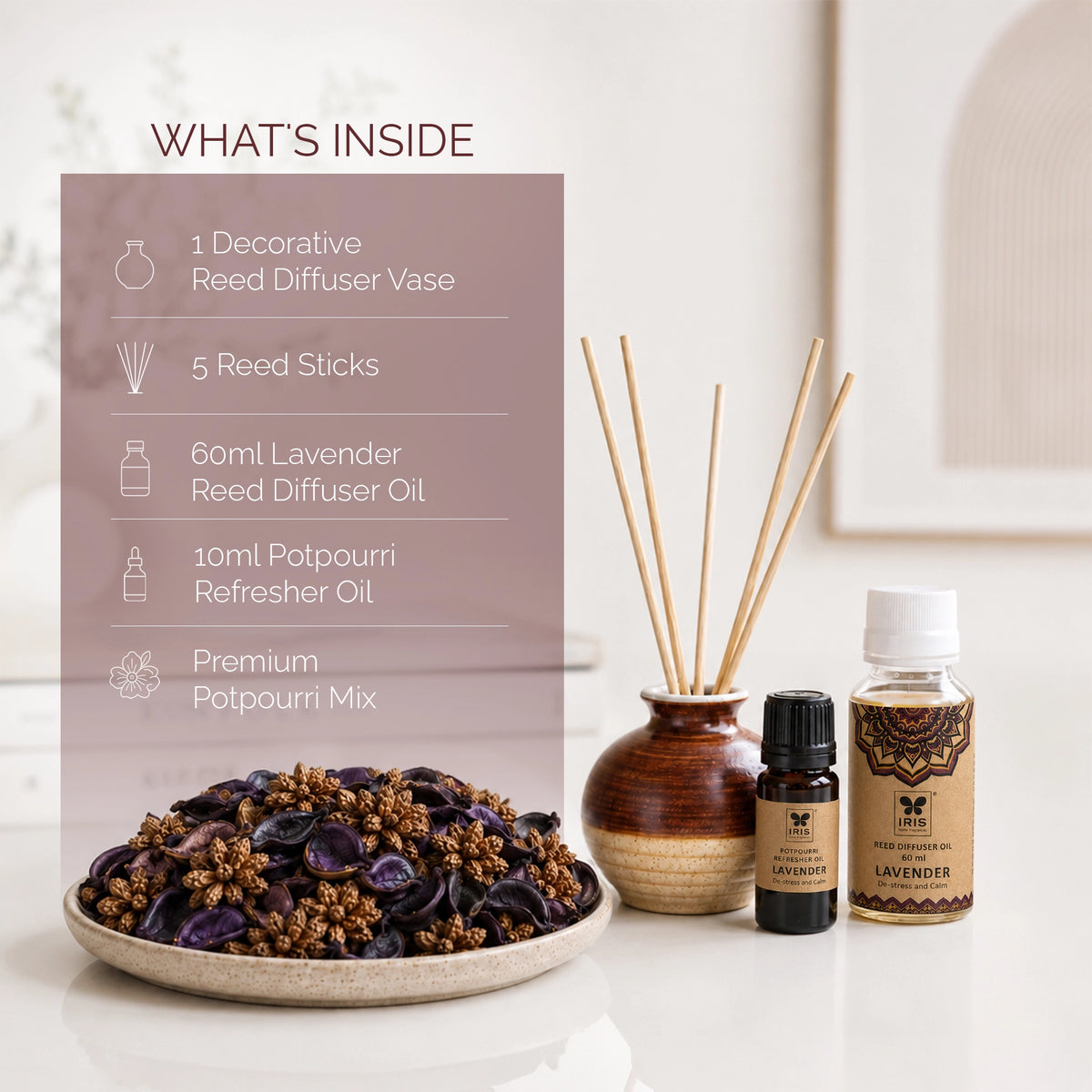 Lavender Fragrance Gift Set With Reed Diffuser & Potpourri for Home Decor & Gifting