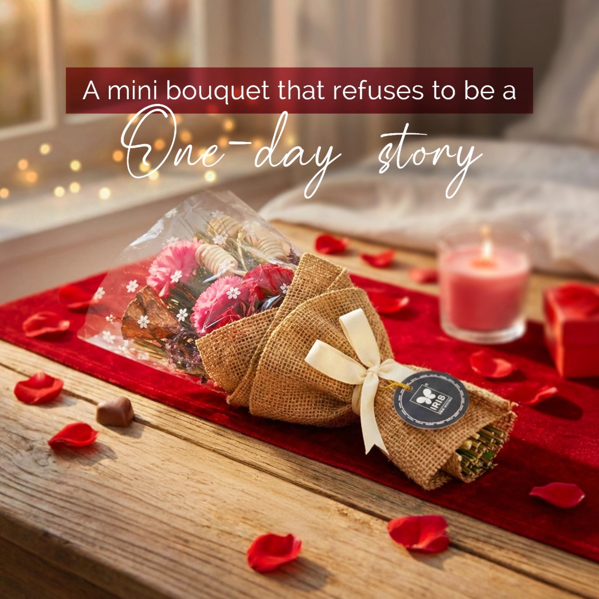 IRIS Rustic Rose Dry Floral Bouquet with 5ml Fragrance Spray