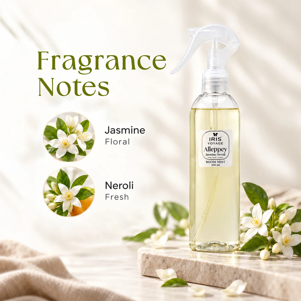 IRIS Voyage Alleppey | Jasmine Neroli Fragrance Room Mister 250 ml Upto 1200 Sprays