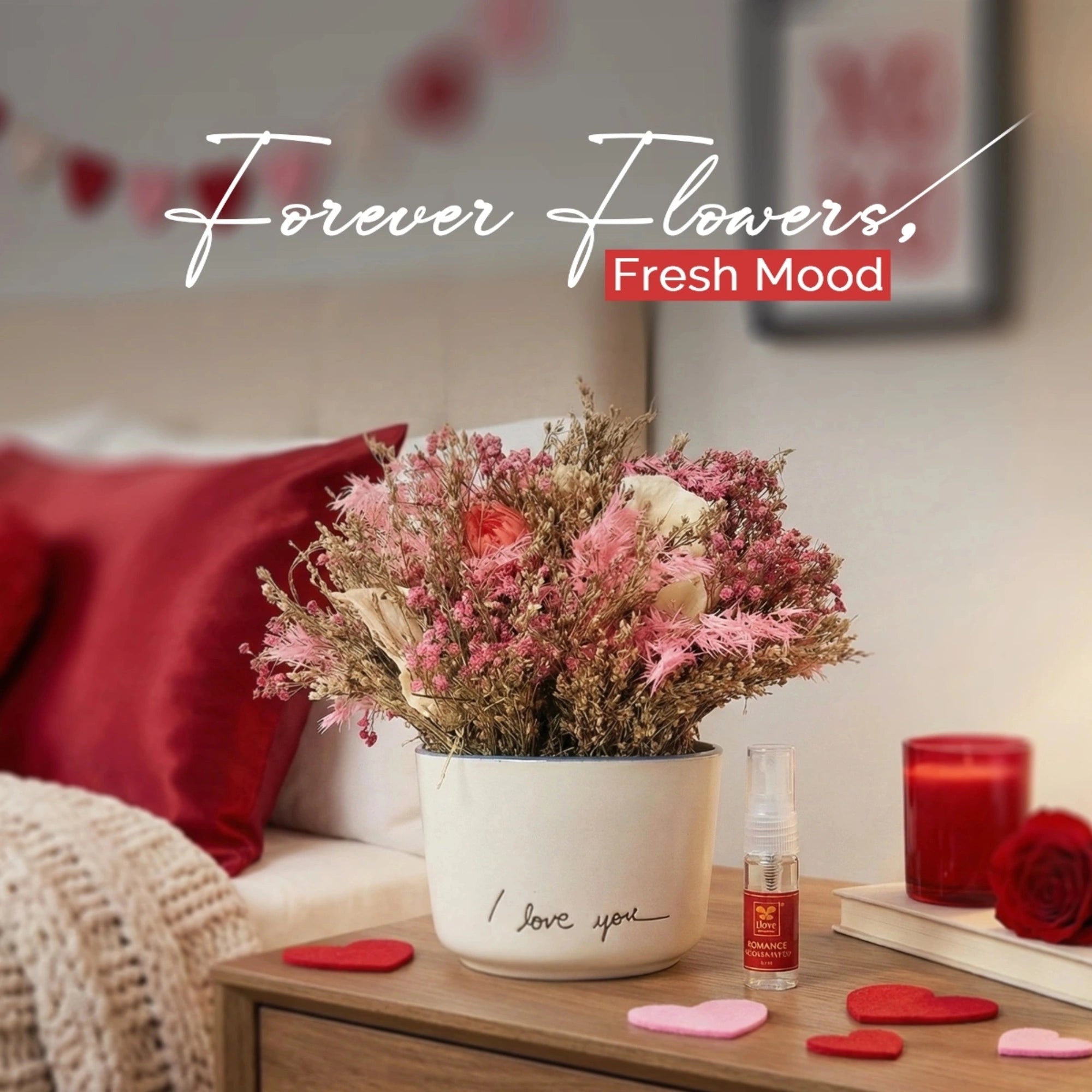 IRIS Blush Blossom Ceramic Flower With Vase + 5ml Fragrance Spray