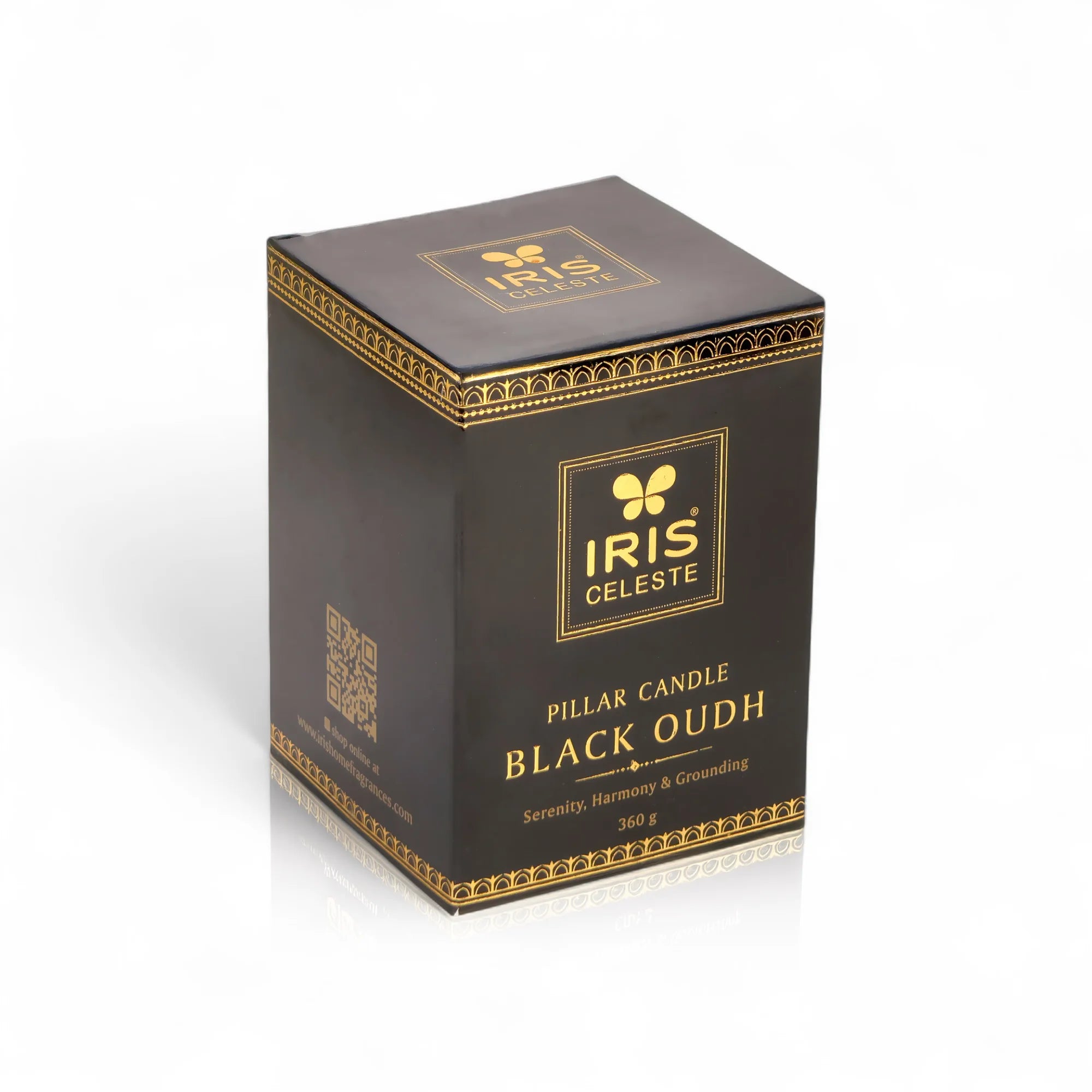 IRIS Celeste Black Oudh Scented Premium Pillar Candle | Small