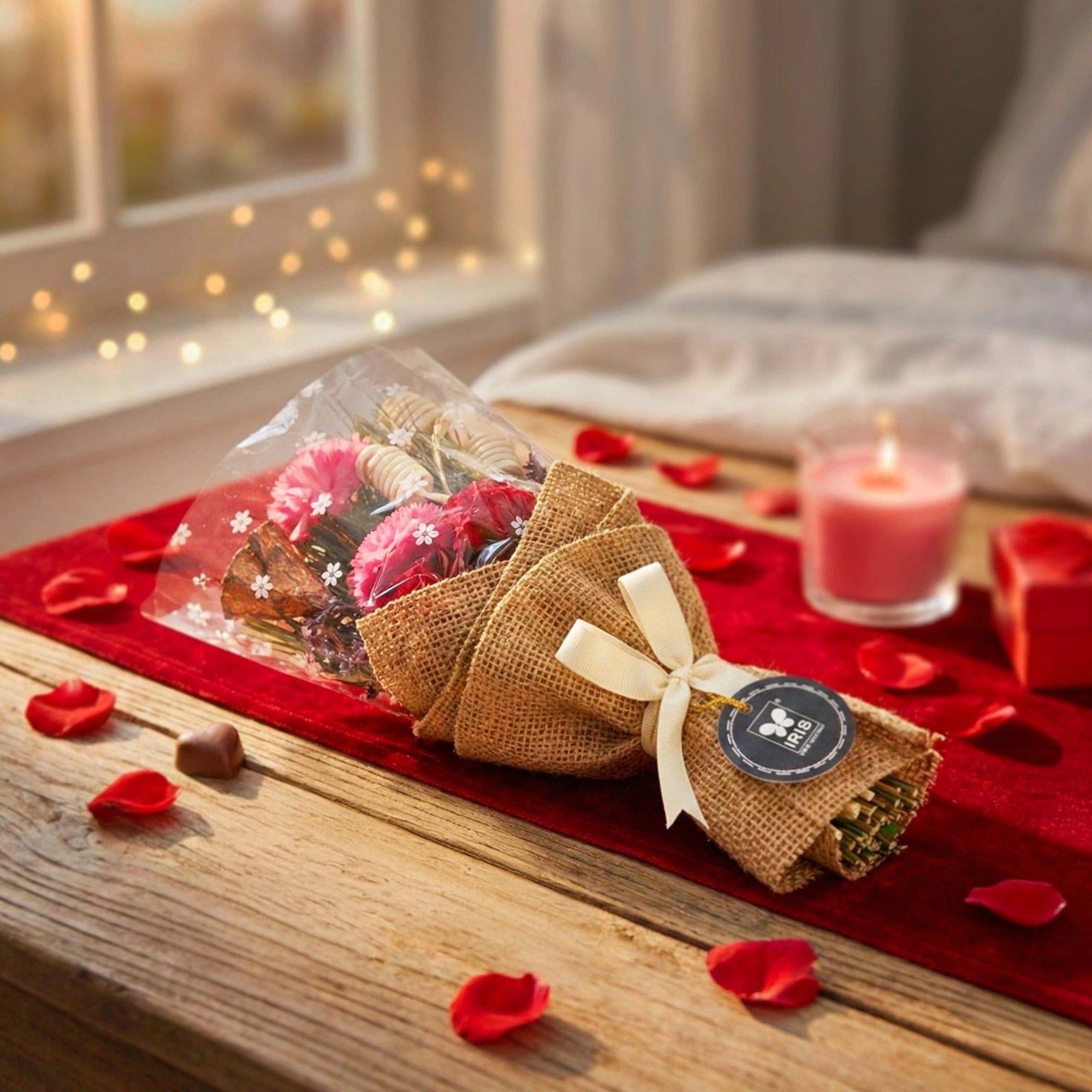 IRIS Rustic Rose Dry Floral Bouquet with 5ml Fragrance Spray