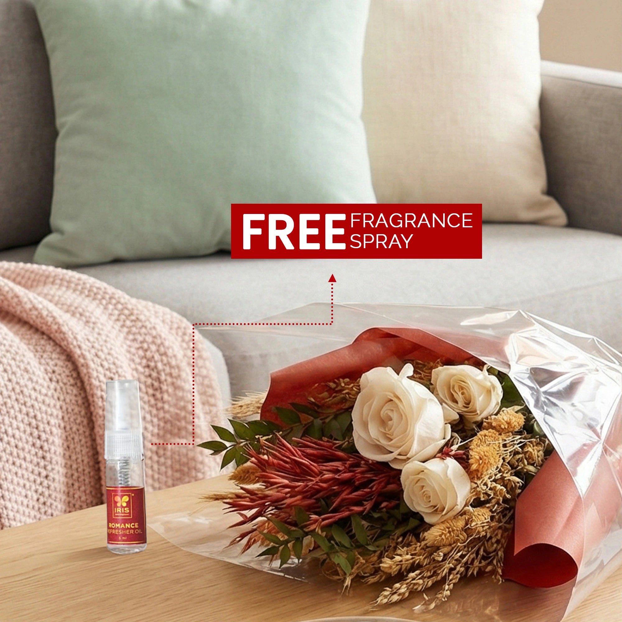 IRIS Red Velvet Romance Bouquet with 5ml Fragrance Spray