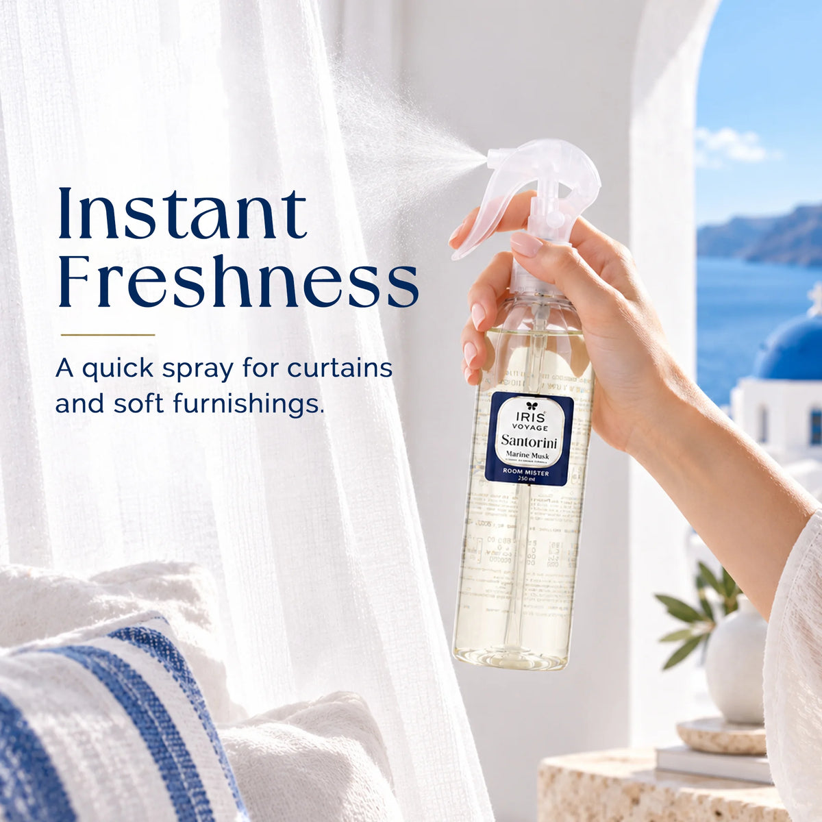 IRIS Voyage Santorini | Marine Musk Fragrance Room Mister 250 ml Upto 1200 Sprays