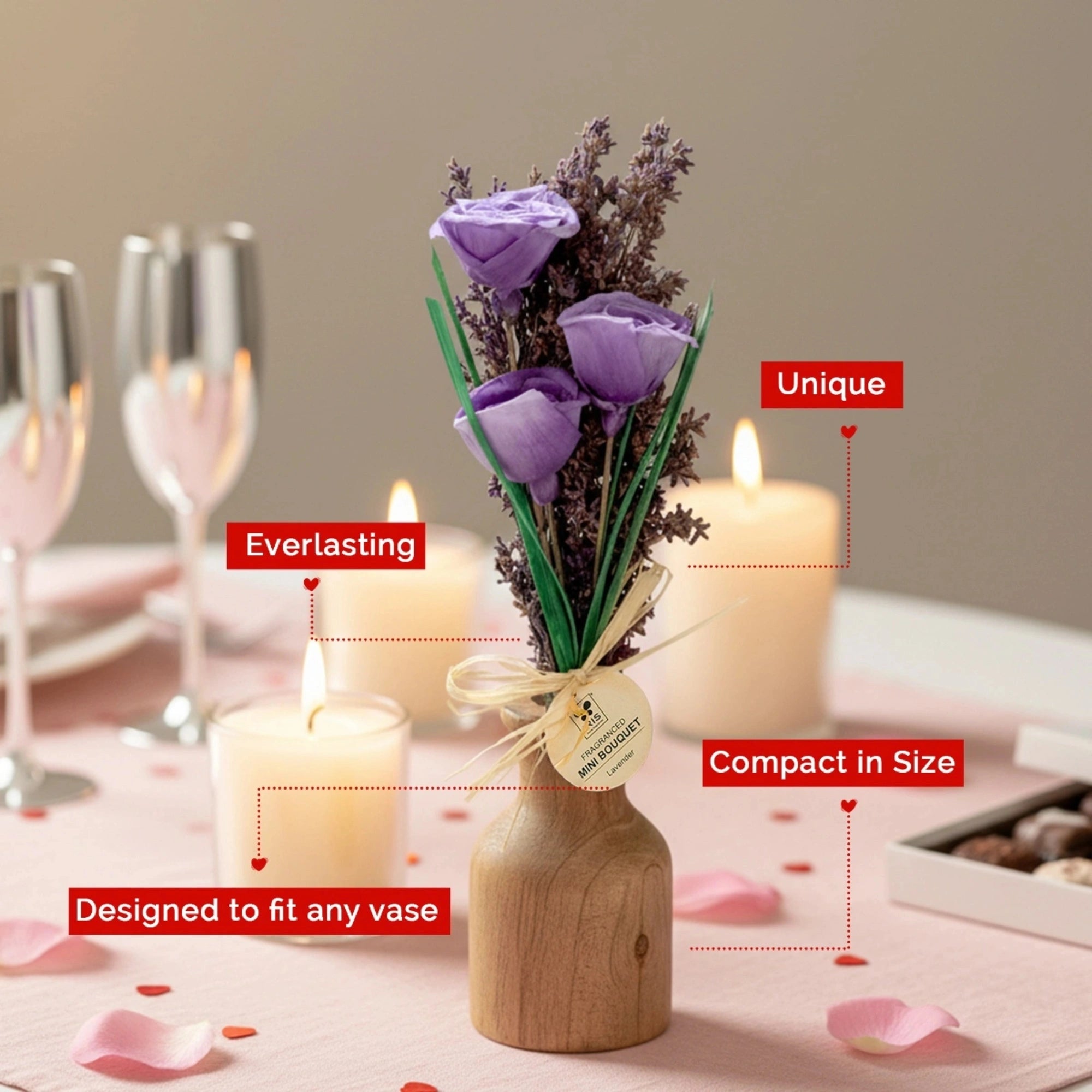 IRIS Serene Lavender Roses Scented Mini Bouquet