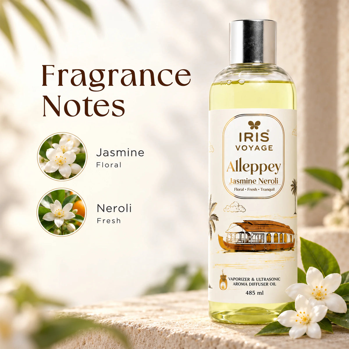 IRIS Voyage Alleppey | Jasmine Neroli Aroma Vaporizer & Ultrasonic Diffuser Oil 485 ml
