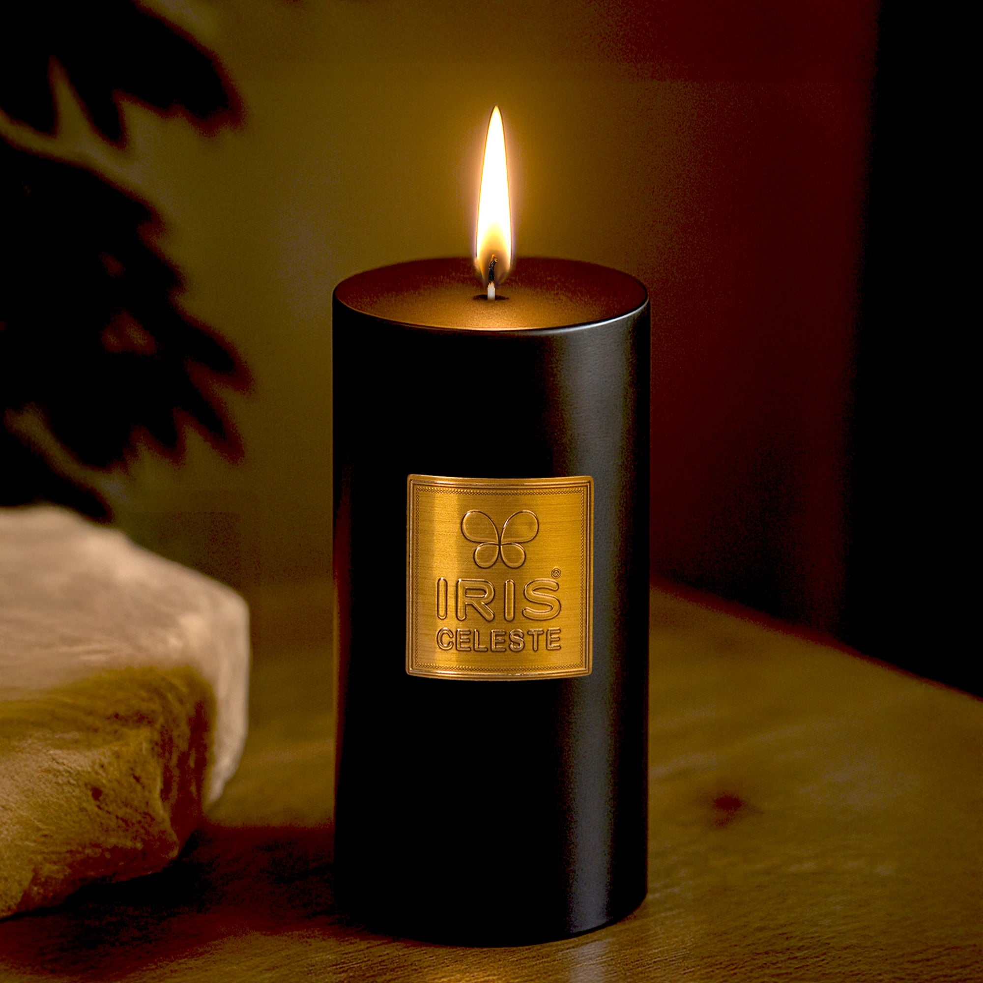 IRIS Celeste Black Oudh Scented Premium Pillar Candle | Large