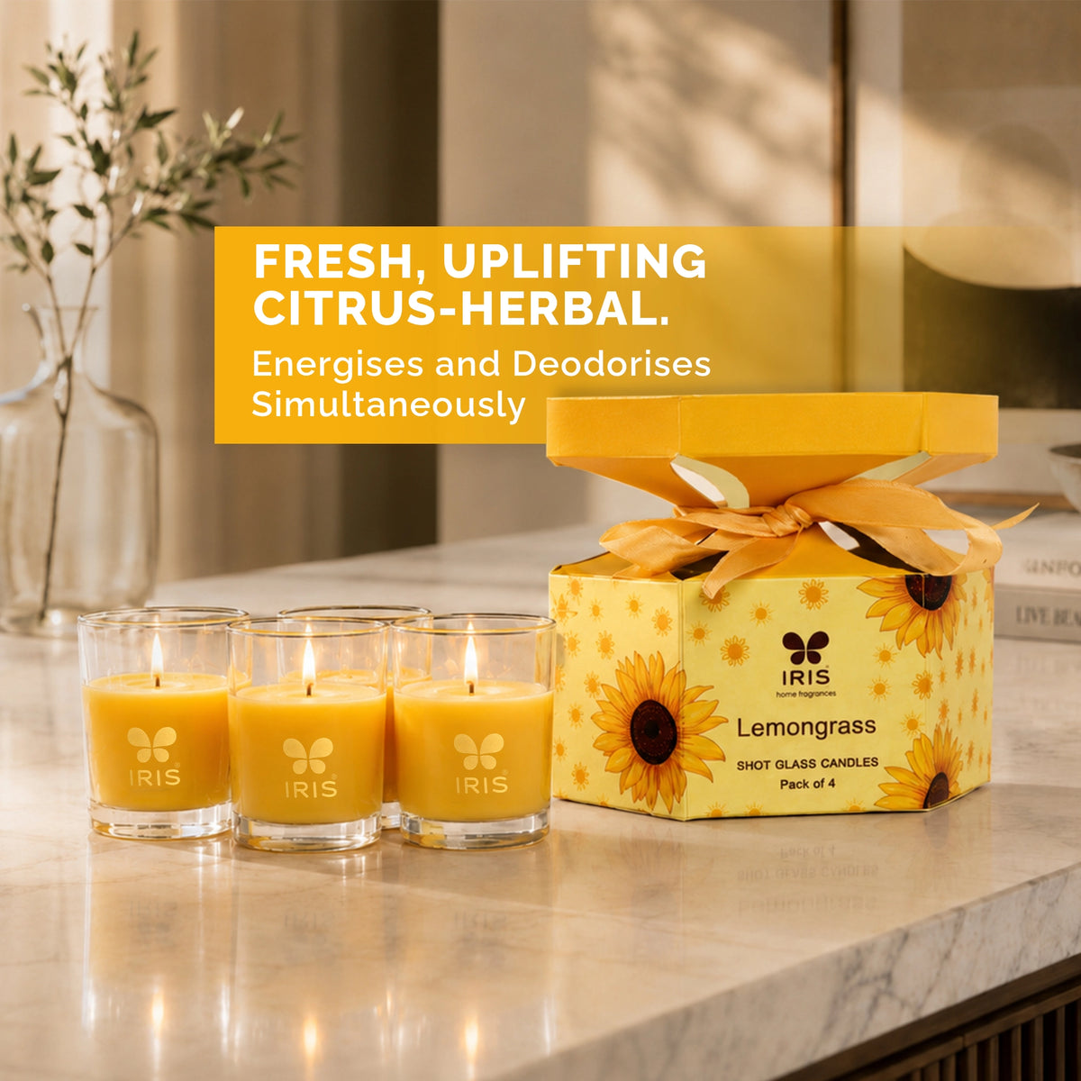 Lemongrass Scented Shot Glass Candle Gift Set | Pack of 4 | Gift Ready Package