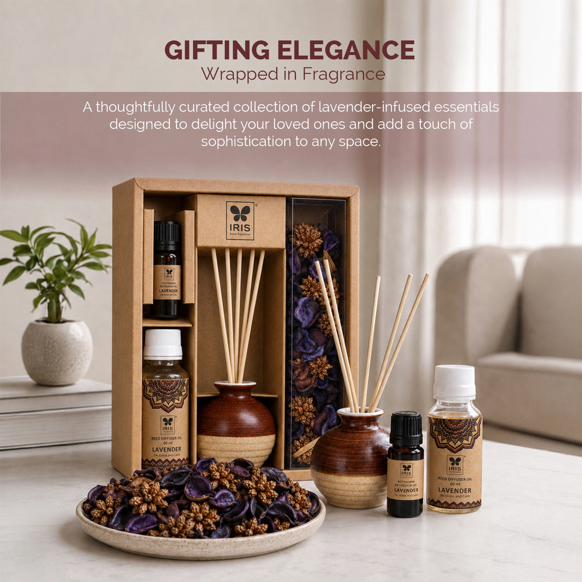 Lavender Fragrance Gift Set With Reed Diffuser & Potpourri for Home Decor & Gifting