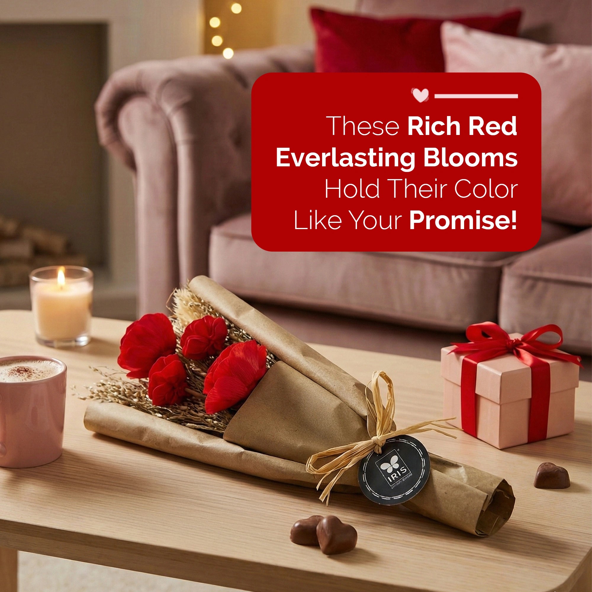 IRIS Everlasting Red Roses Scented Dry Flower Bouquet with 5ml Fragrance Spray